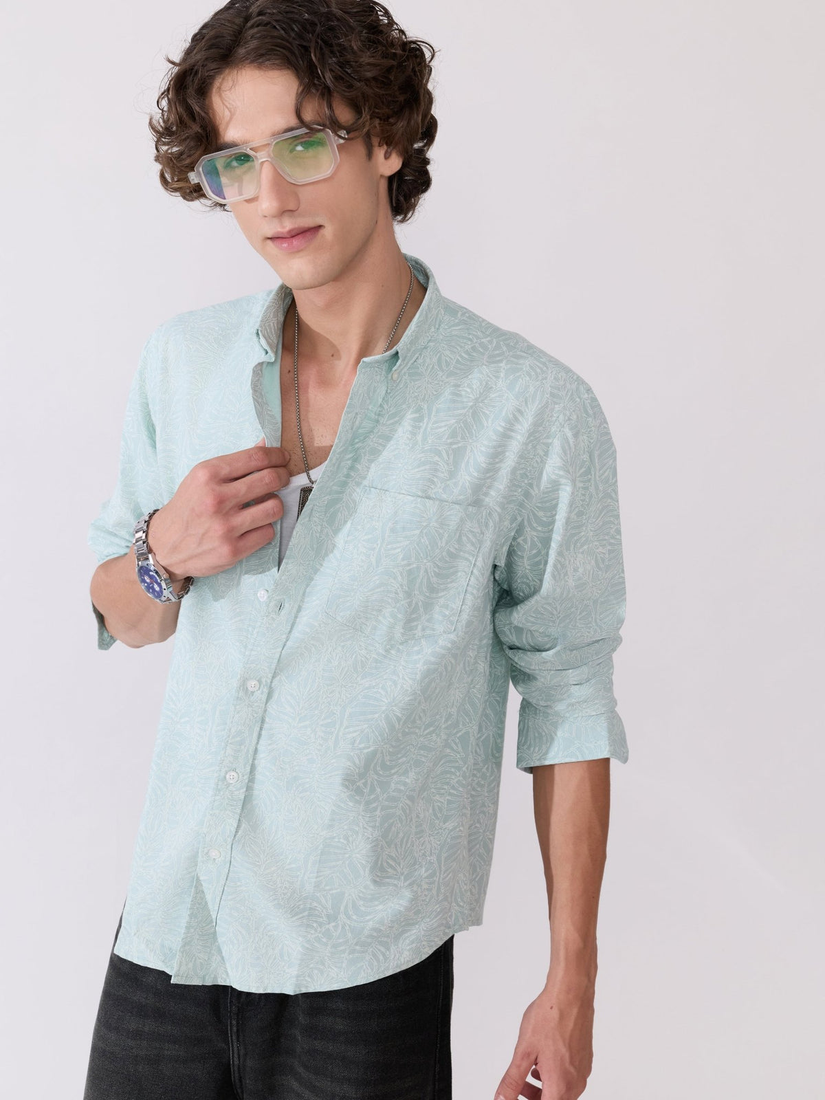 Nefilo - Oxford Printed Shirt - Light Green - Espanshe