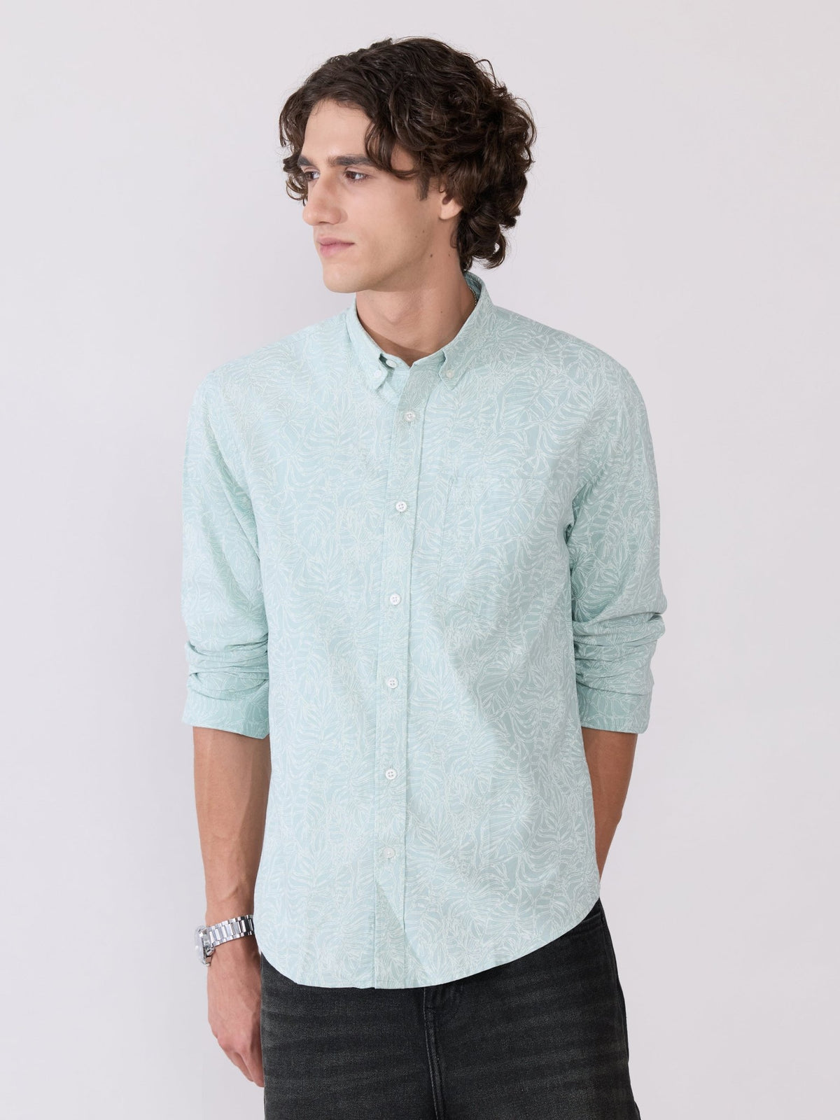 Nefilo - Oxford Printed Shirt - Light Green - Espanshe