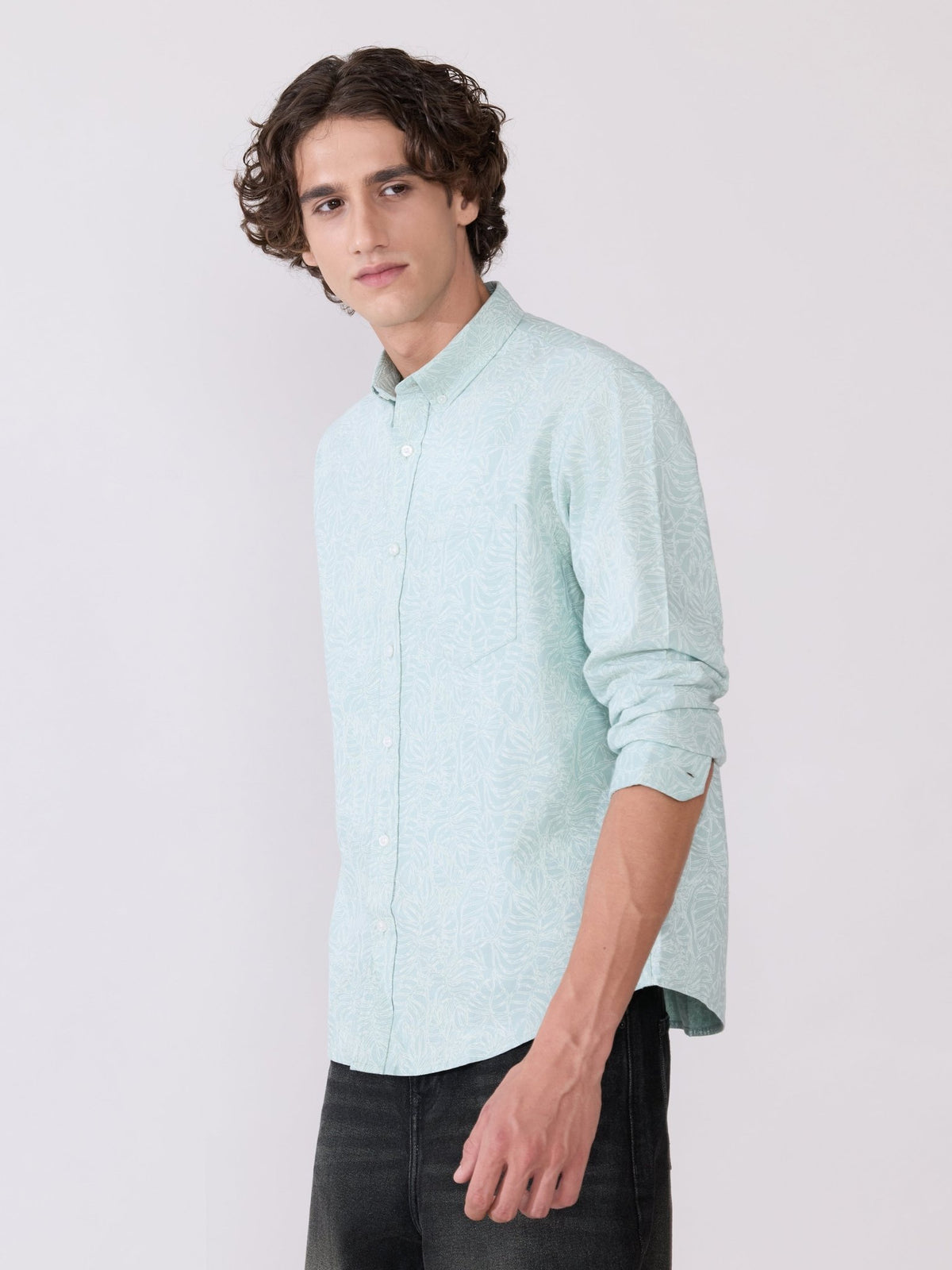 Nefilo - Oxford Printed Shirt - Light Green - Espanshe