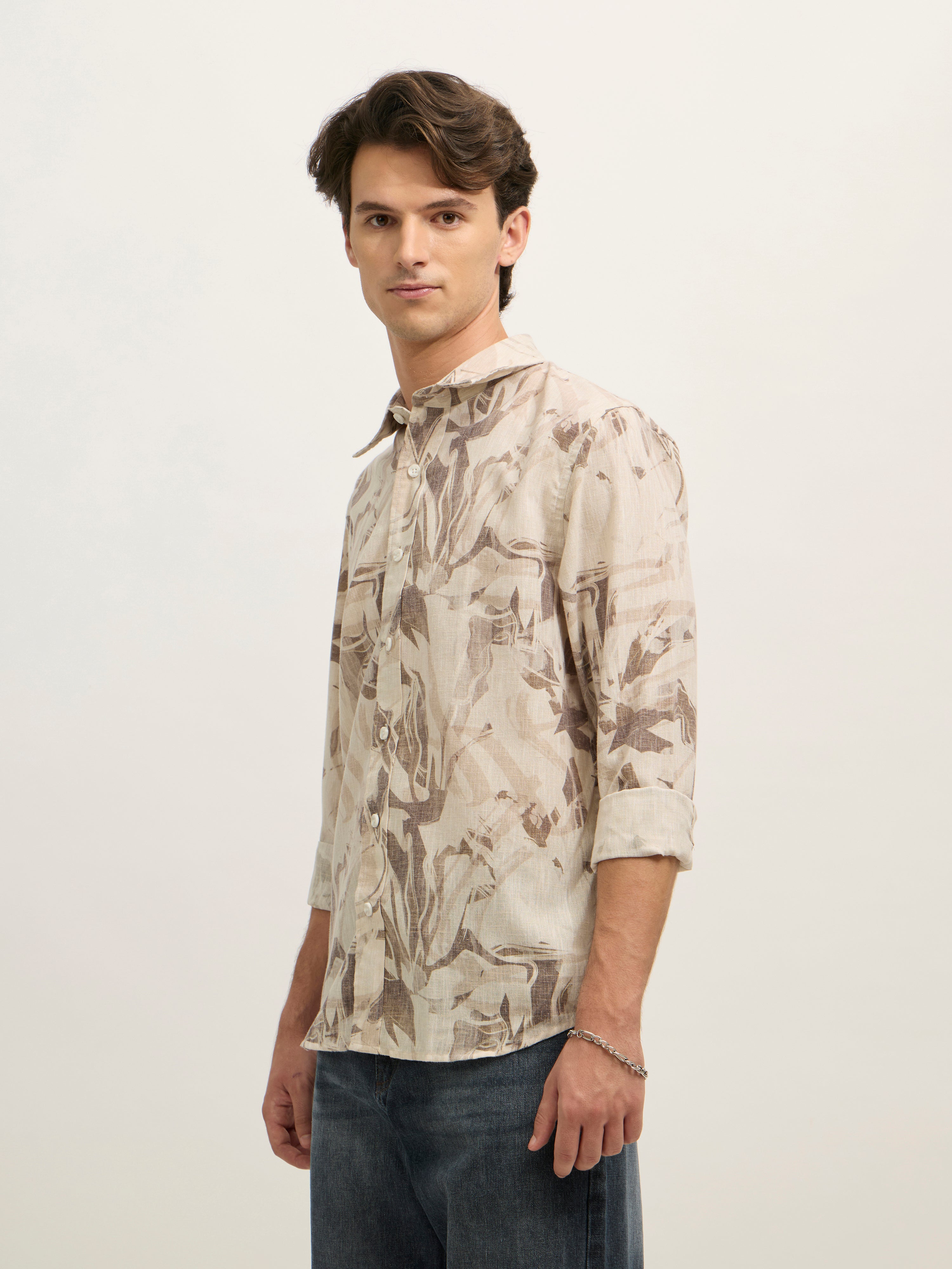 Westley - Regular Floral Printed Shirt - Beige