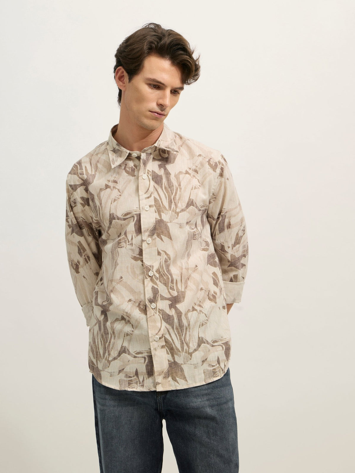 Westley - Regular Floral Printed Shirt - Beige - Espanshe