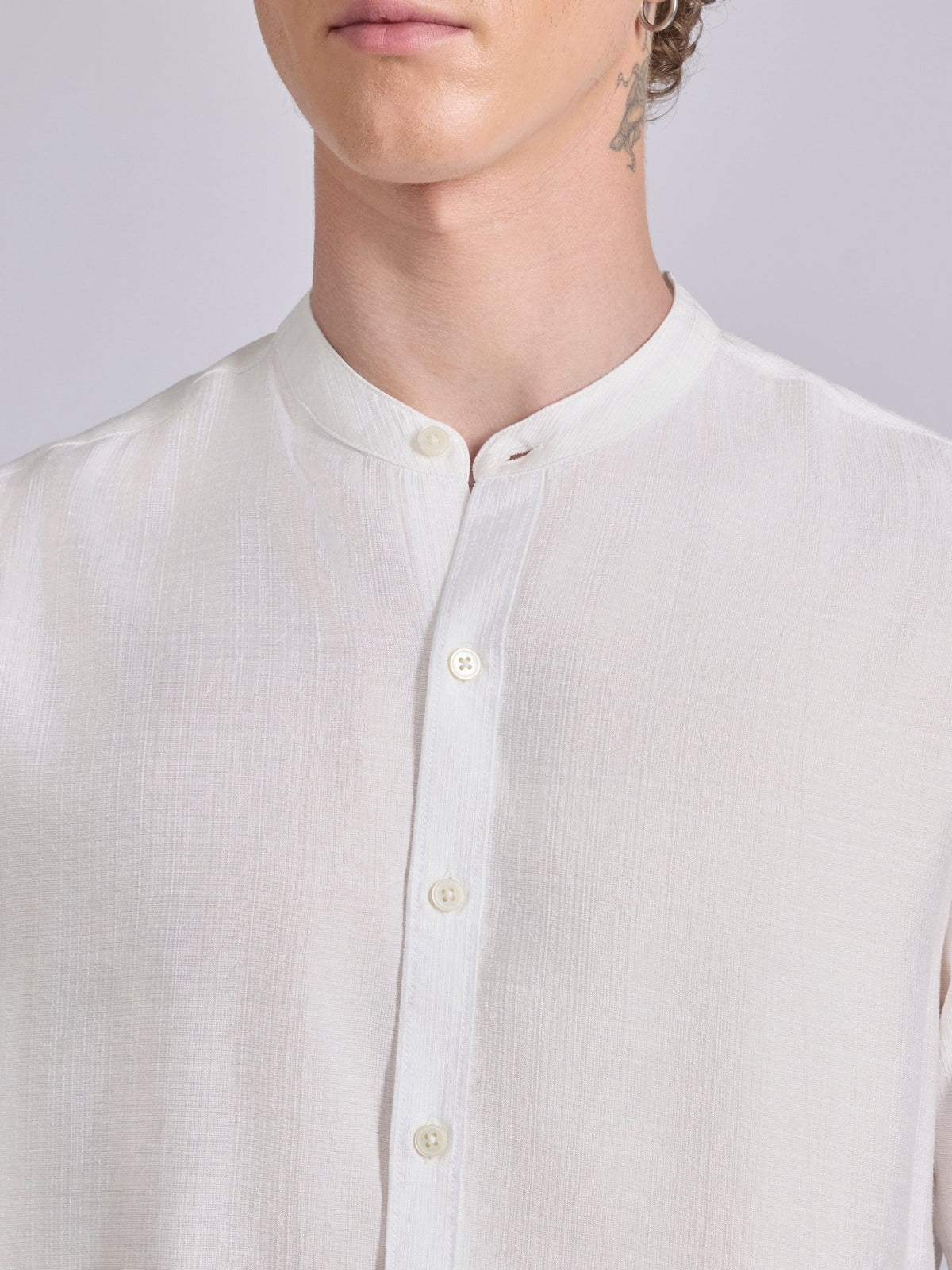 Pryor - Band Collar Plain Shirt - White - Espanshe