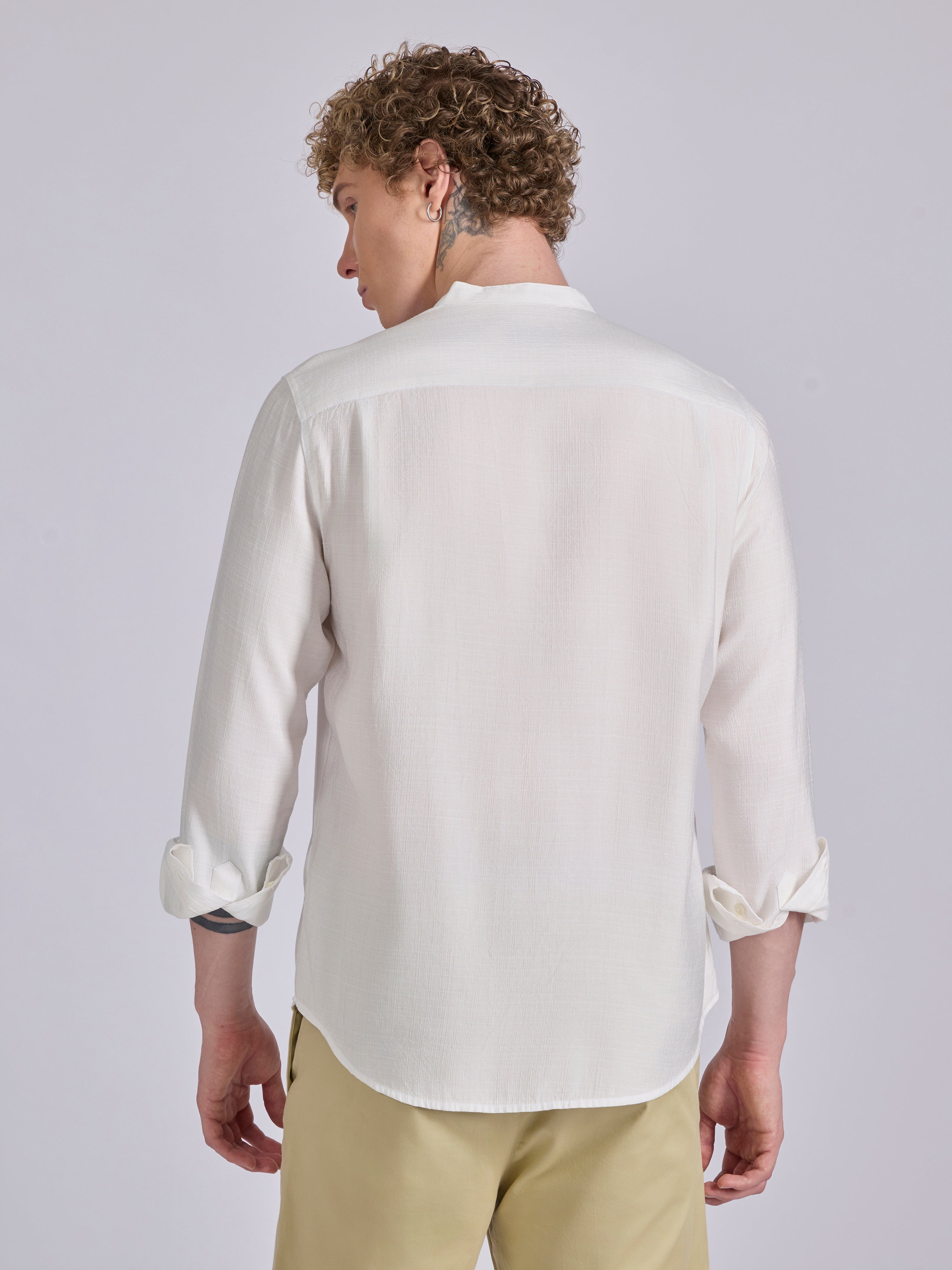 men's Mandarin Collar Plain Shirt - White
