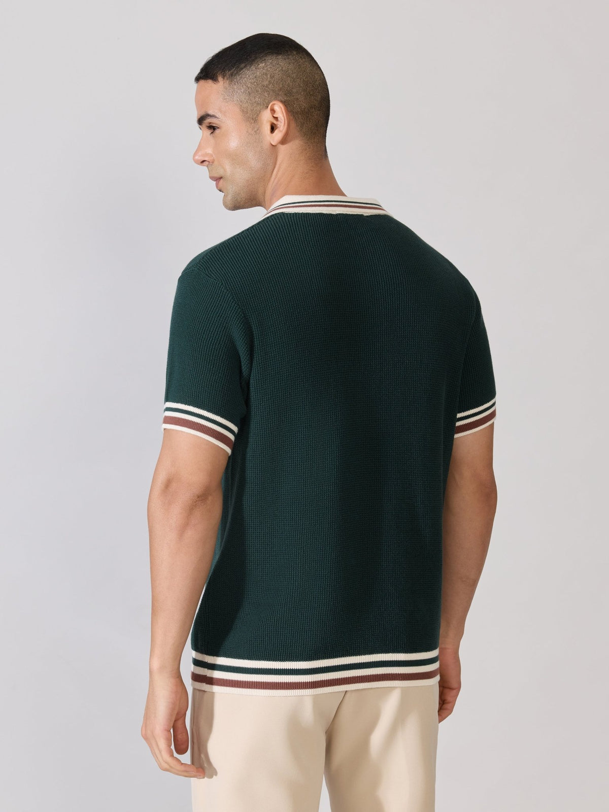 Kikeos-4 - Regular Fit Contrast Collar Knit Polo T-Shirt - Green - Espanshe