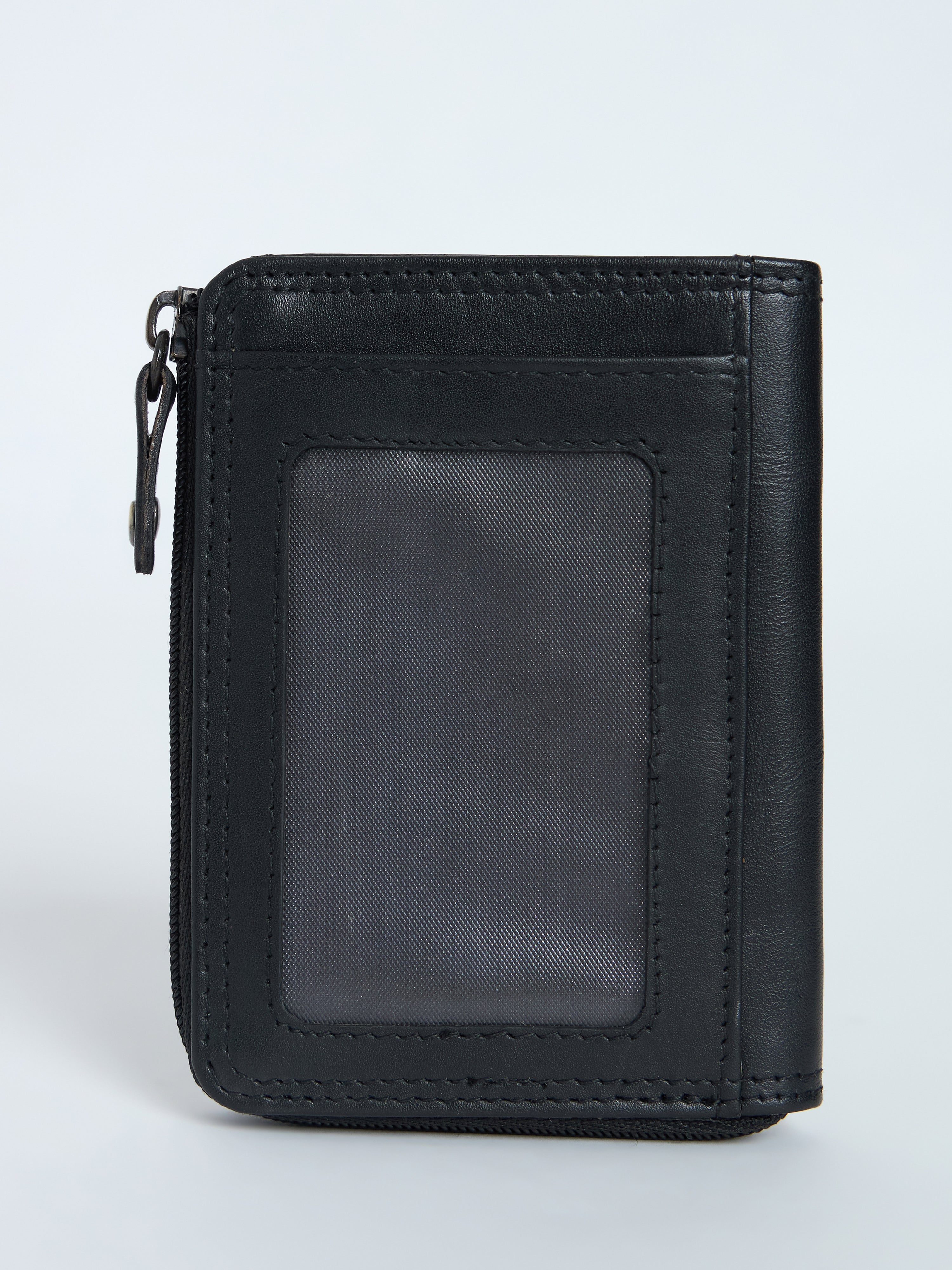 Arctic-6 - Leather Zip Wallet with ID Window - Black