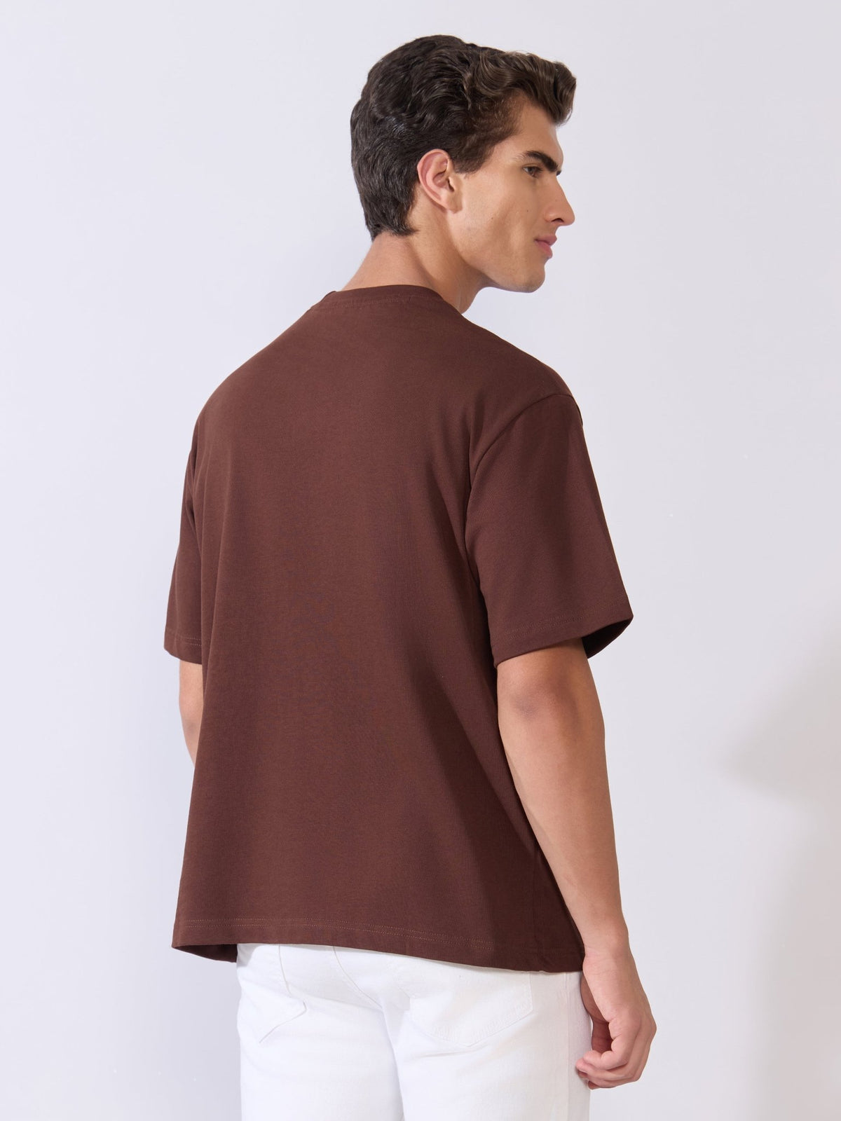 Vynora - Loose Fit Round Neck T-Shirt - Chocolate Brown - Espanshe