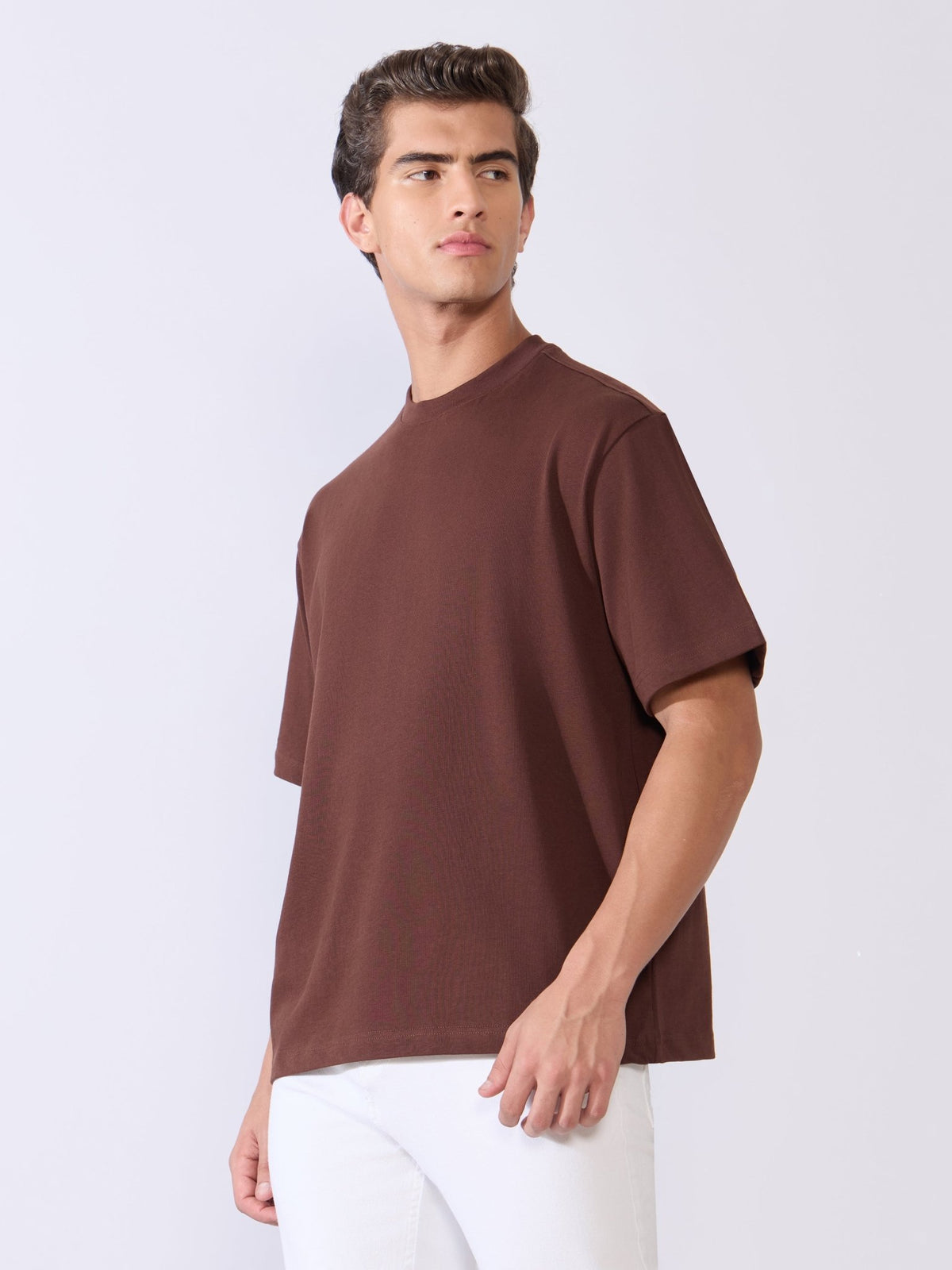 Vynora - Loose Fit Round Neck T-Shirt - Chocolate Brown - Espanshe