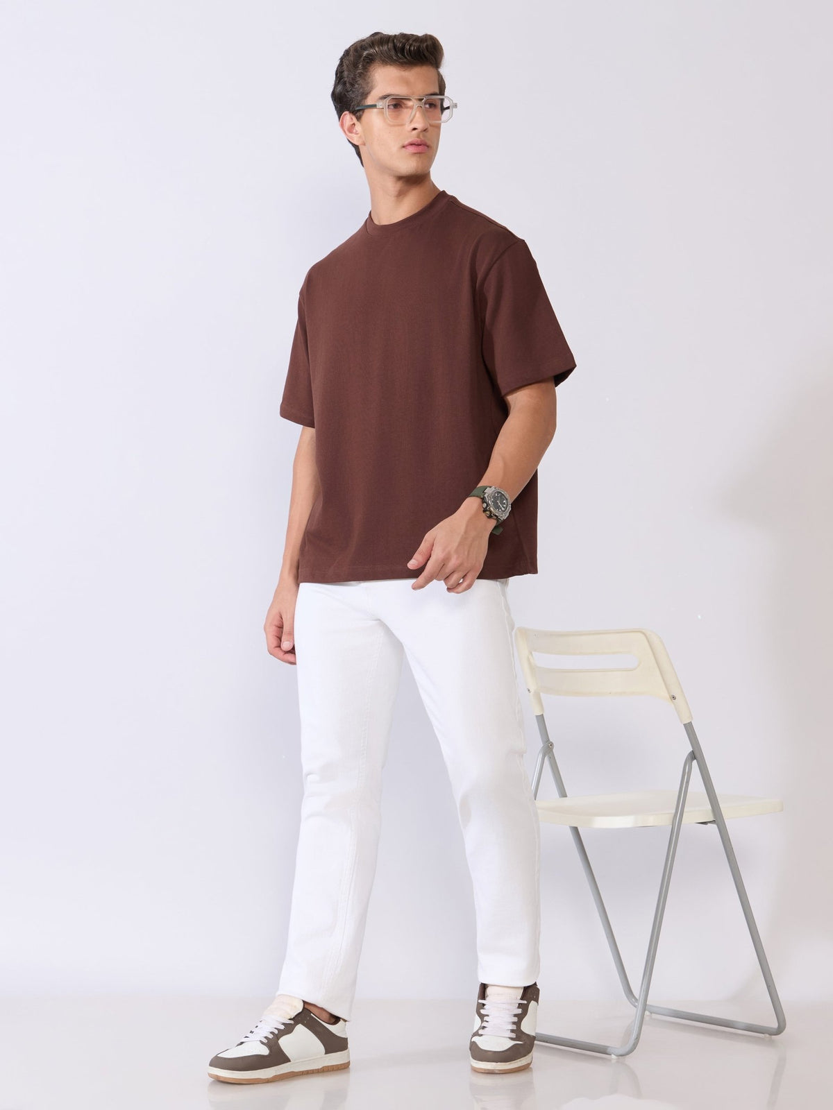 Vynora - Loose Fit Round Neck T-Shirt - Chocolate Brown - Espanshe