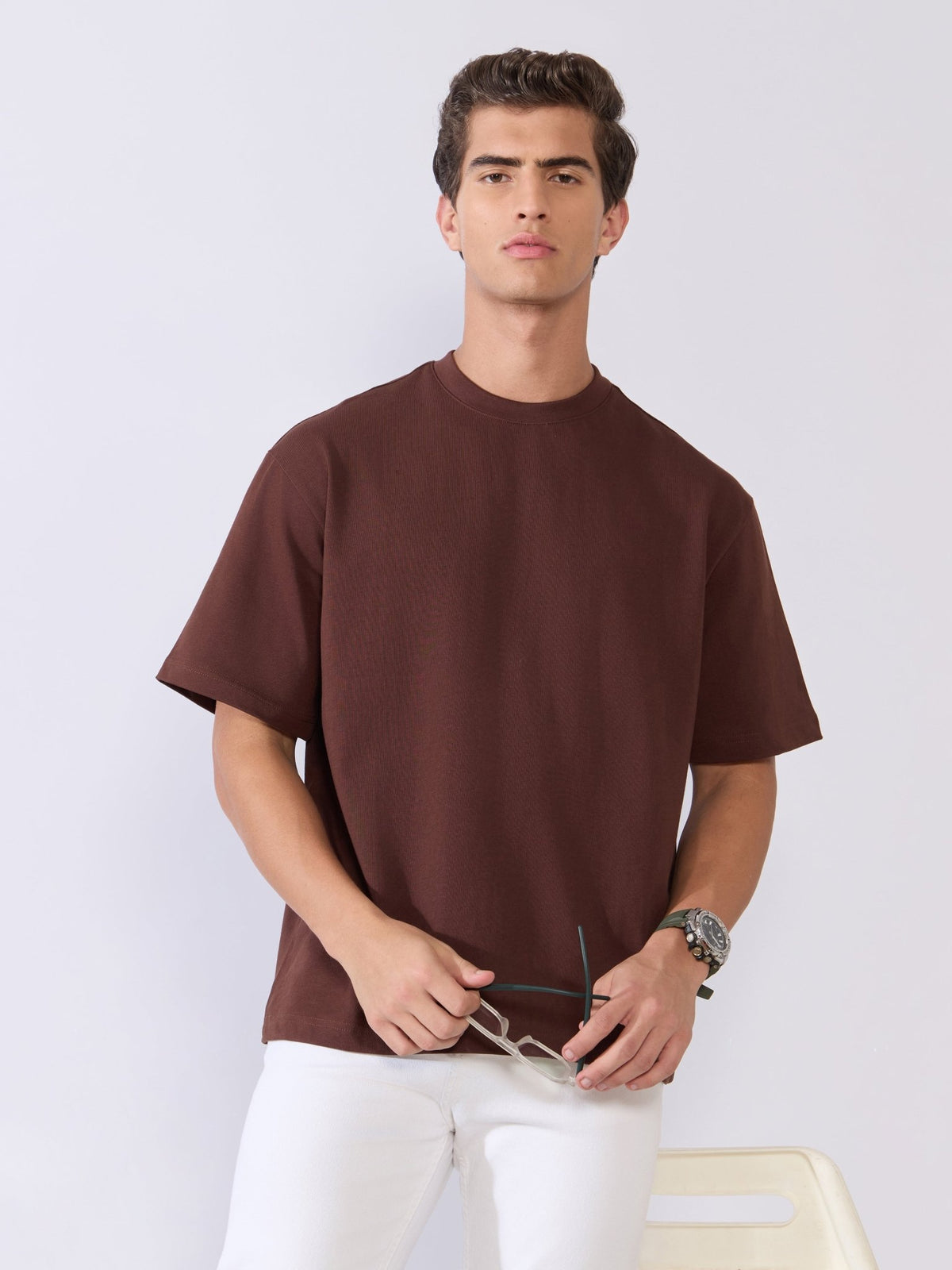 Vynora - Loose Fit Round Neck T-Shirt - Chocolate Brown - Espanshe