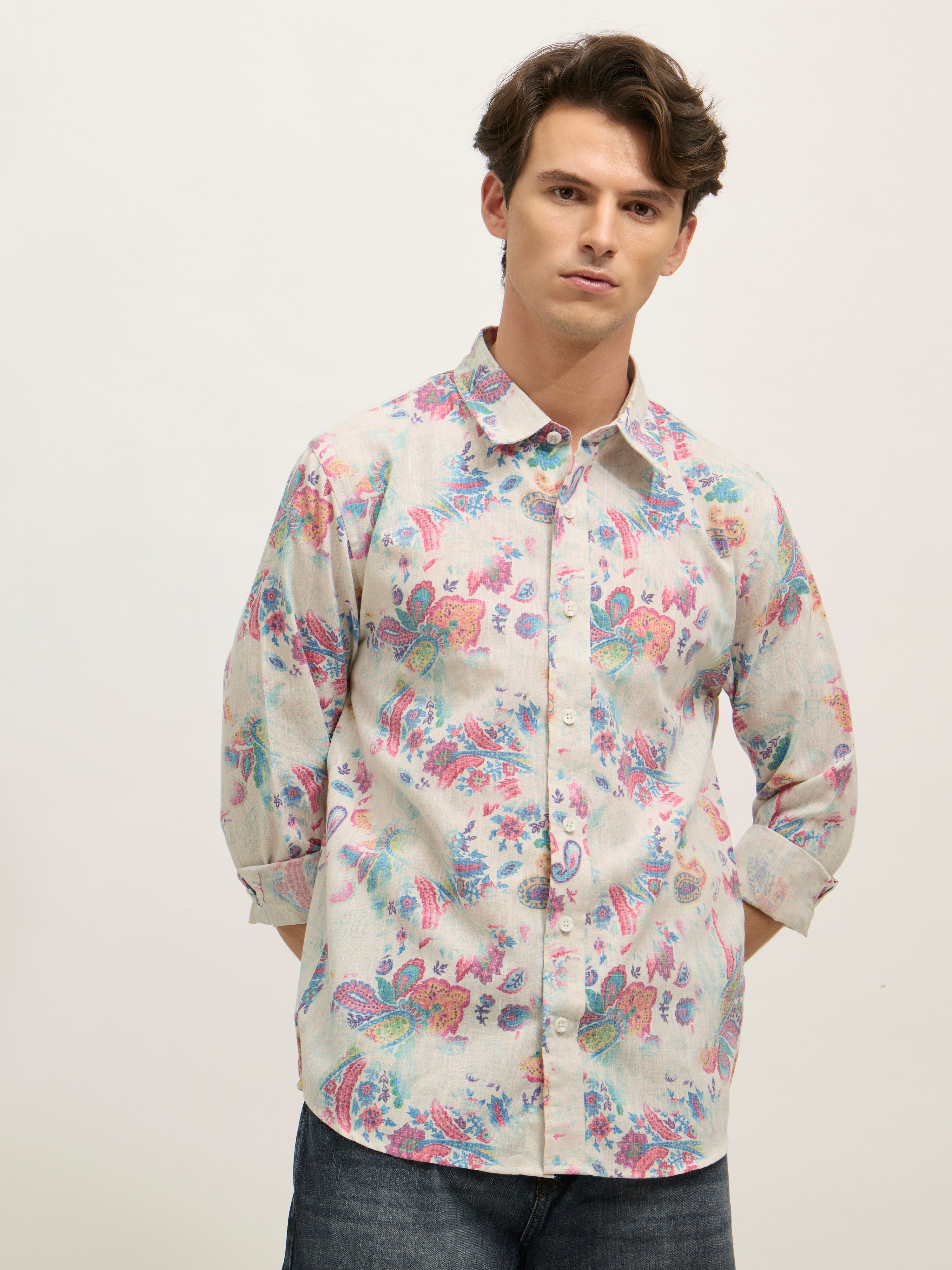 Westley - Regular Floral Printed Shirt - Pink