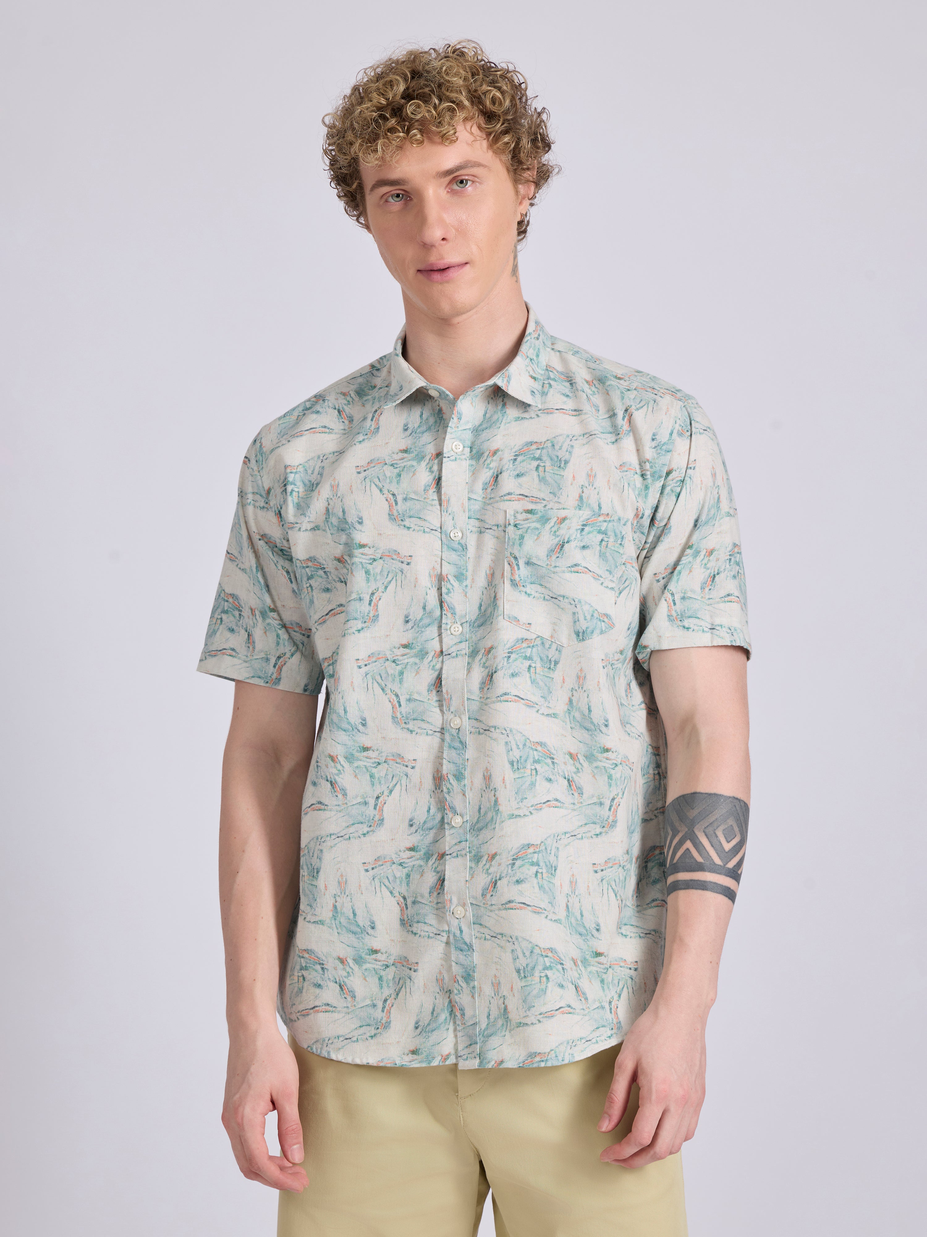 Men's Printed Half Sleeve Shirt  in soft blue