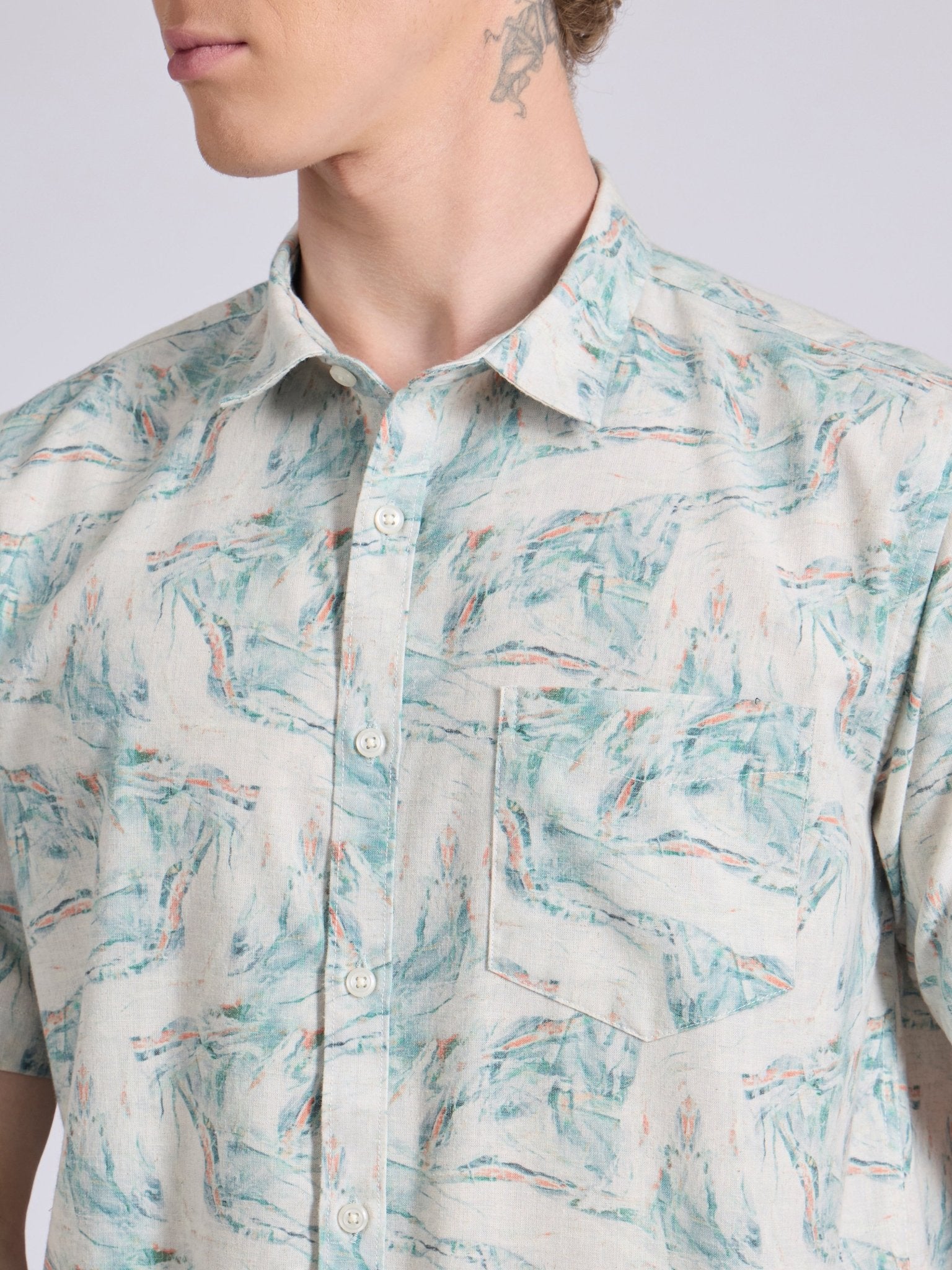 Lucius - Printed Half Sleeve Shirt - Soft Blue - Espanshe