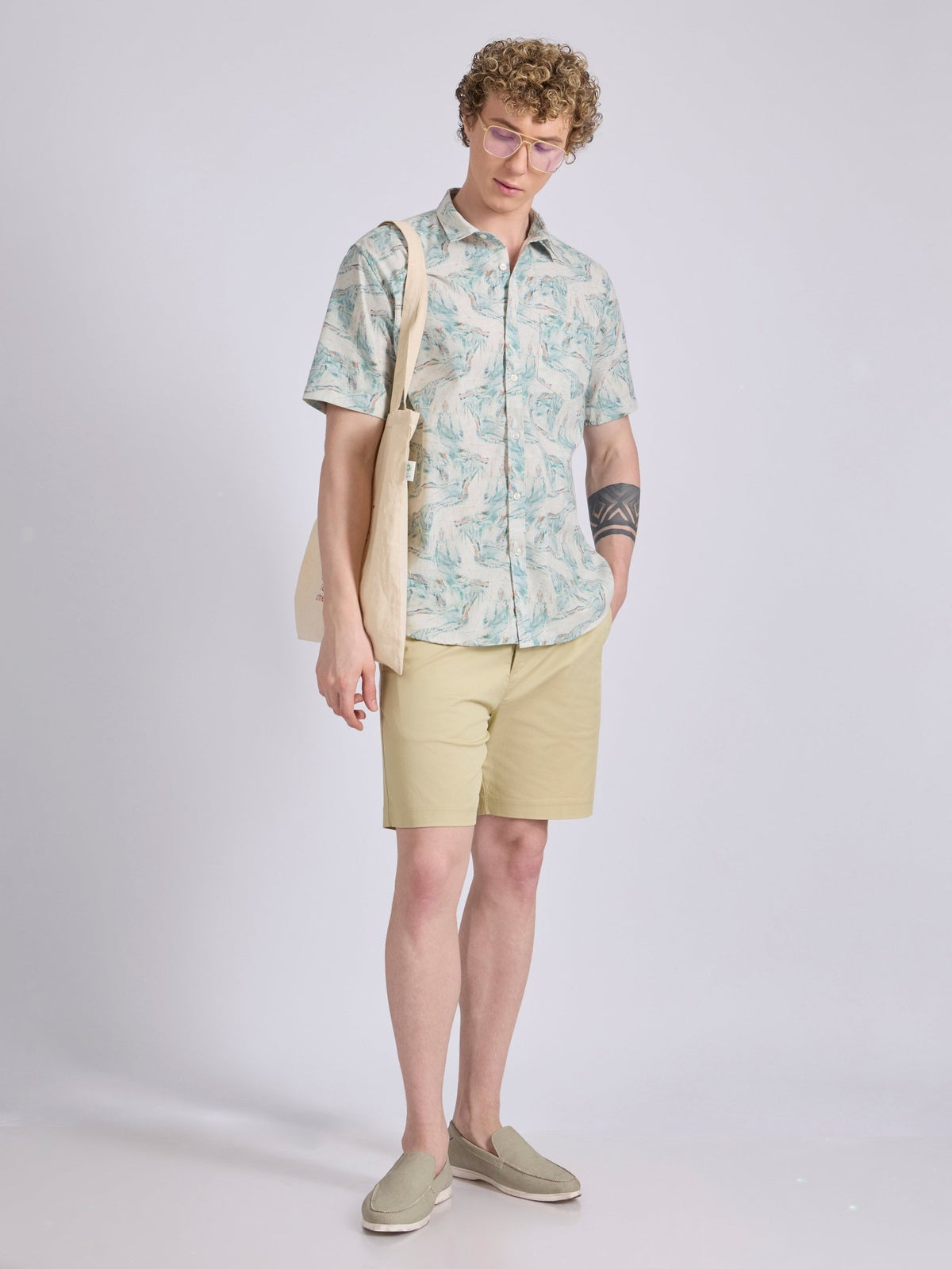 Lucius - Printed Half Sleeve Shirt - Soft Blue - Espanshe