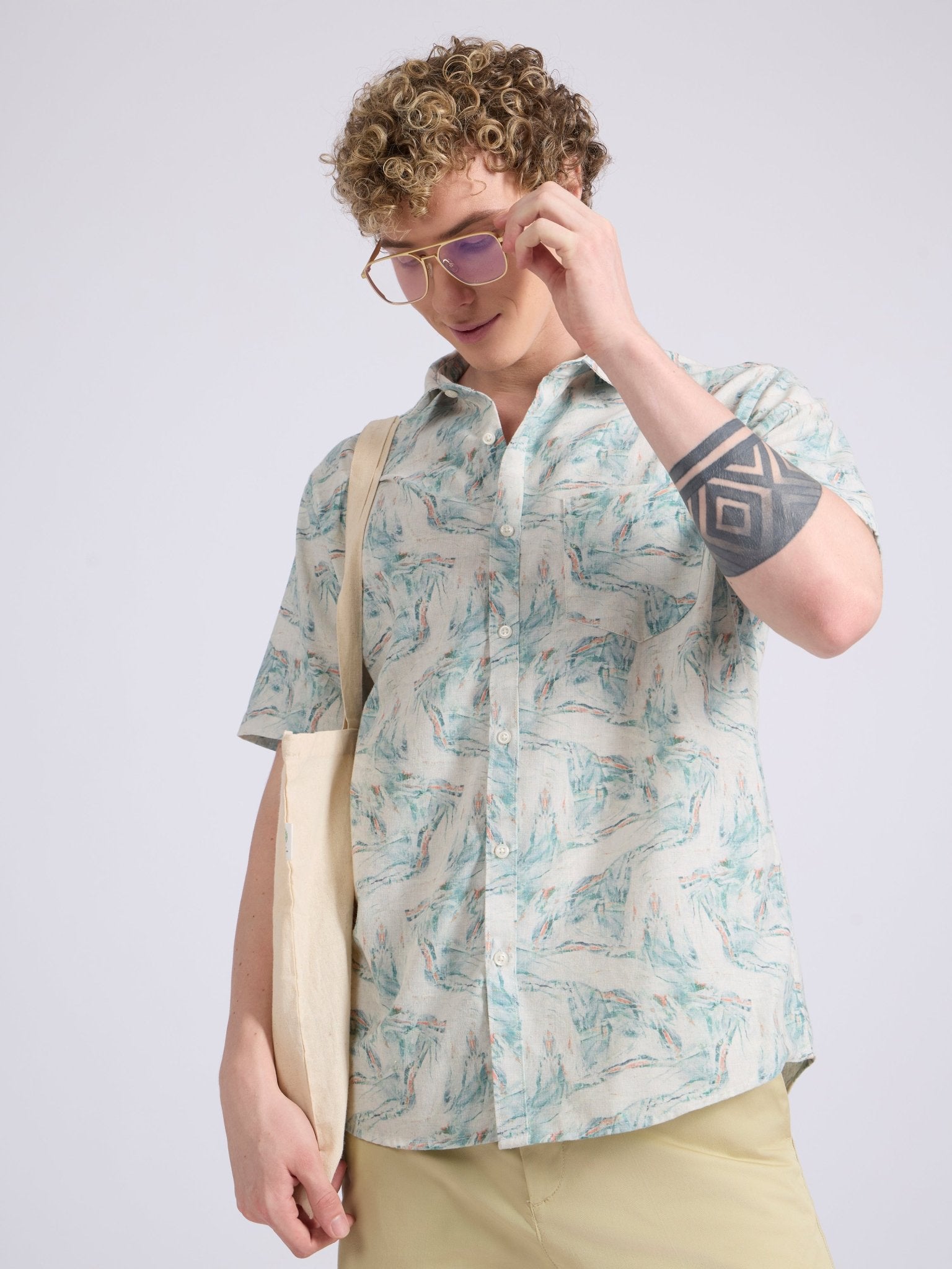 Lucius - Printed Half Sleeve Shirt - Soft Blue - Espanshe