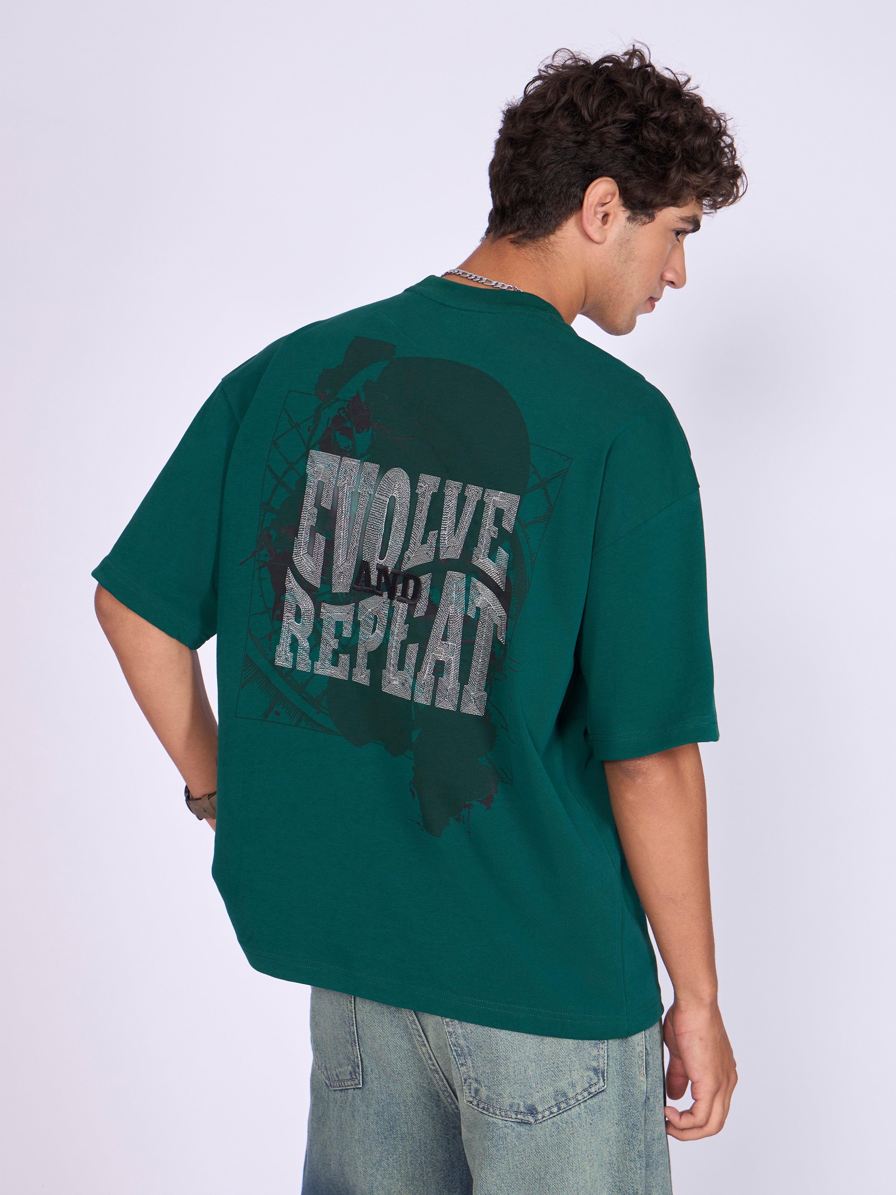Men's Baggy Printed T-Shirt in Deep Emerald Green