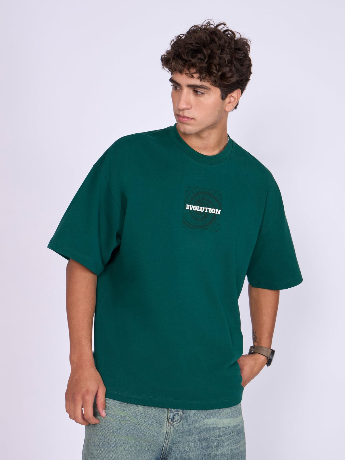 Evolution - Baggy Printed T-Shirt - Deep Emerald Green - Espanshe