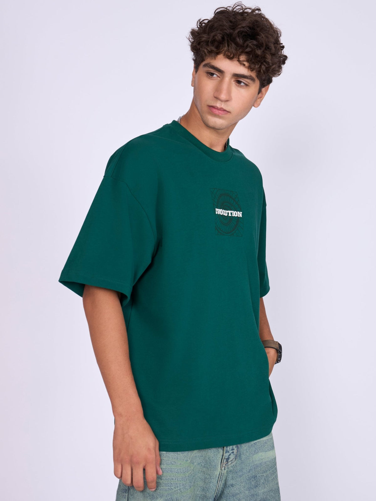 Evolution - Baggy Printed T-Shirt - Deep Emerald Green - Espanshe