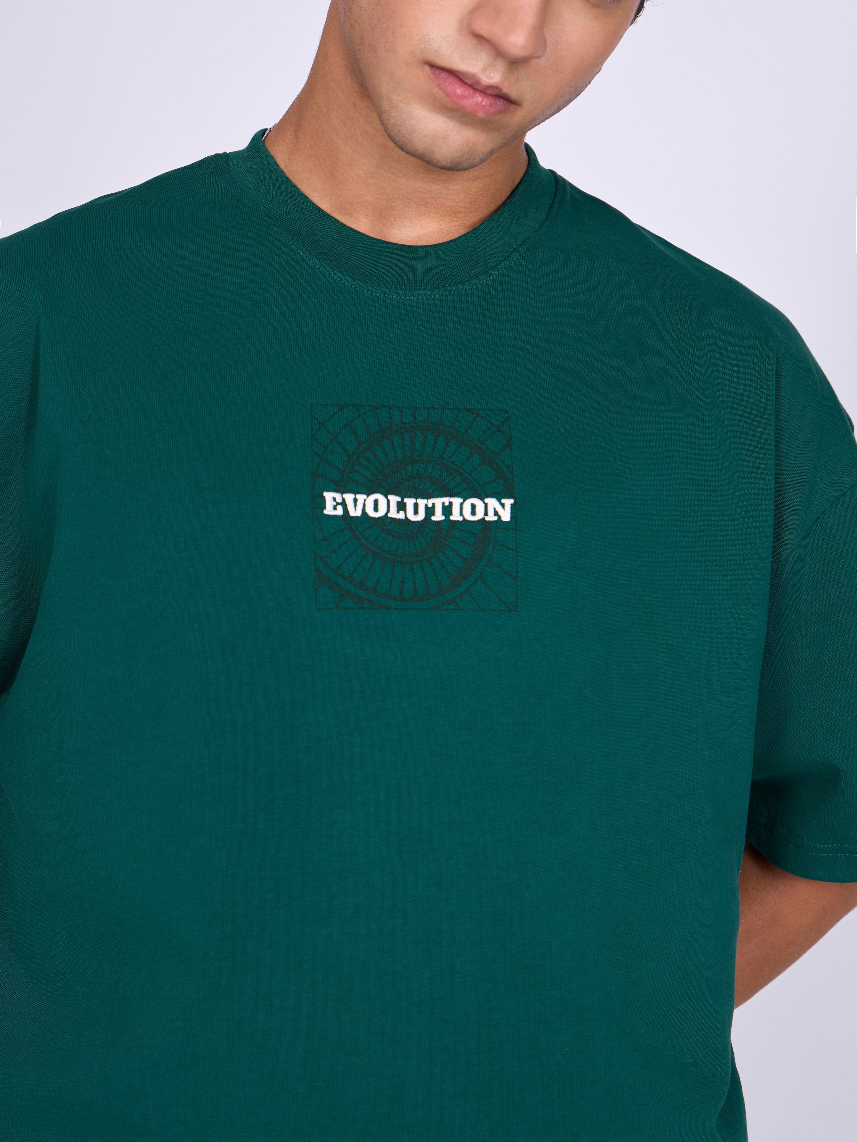 Men's Baggy Printed T-Shirt in Deep Emerald Green