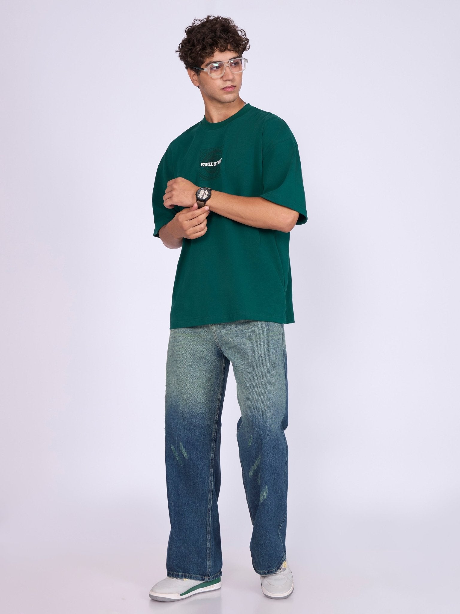Evolution - Baggy Printed T-Shirt - Deep Emerald Green - Espanshe