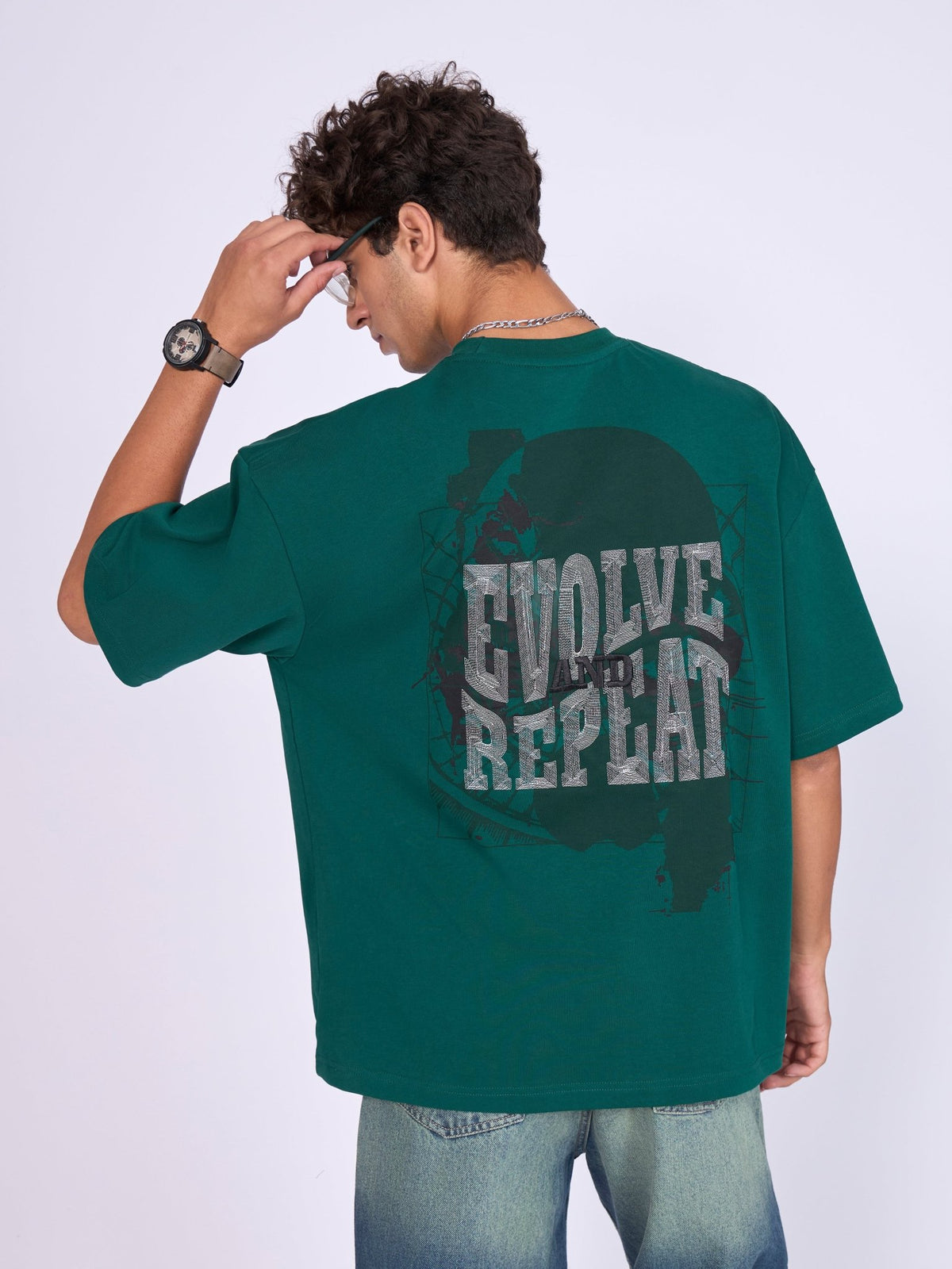 Evolution - Baggy Printed T-Shirt - Deep Emerald Green - Espanshe