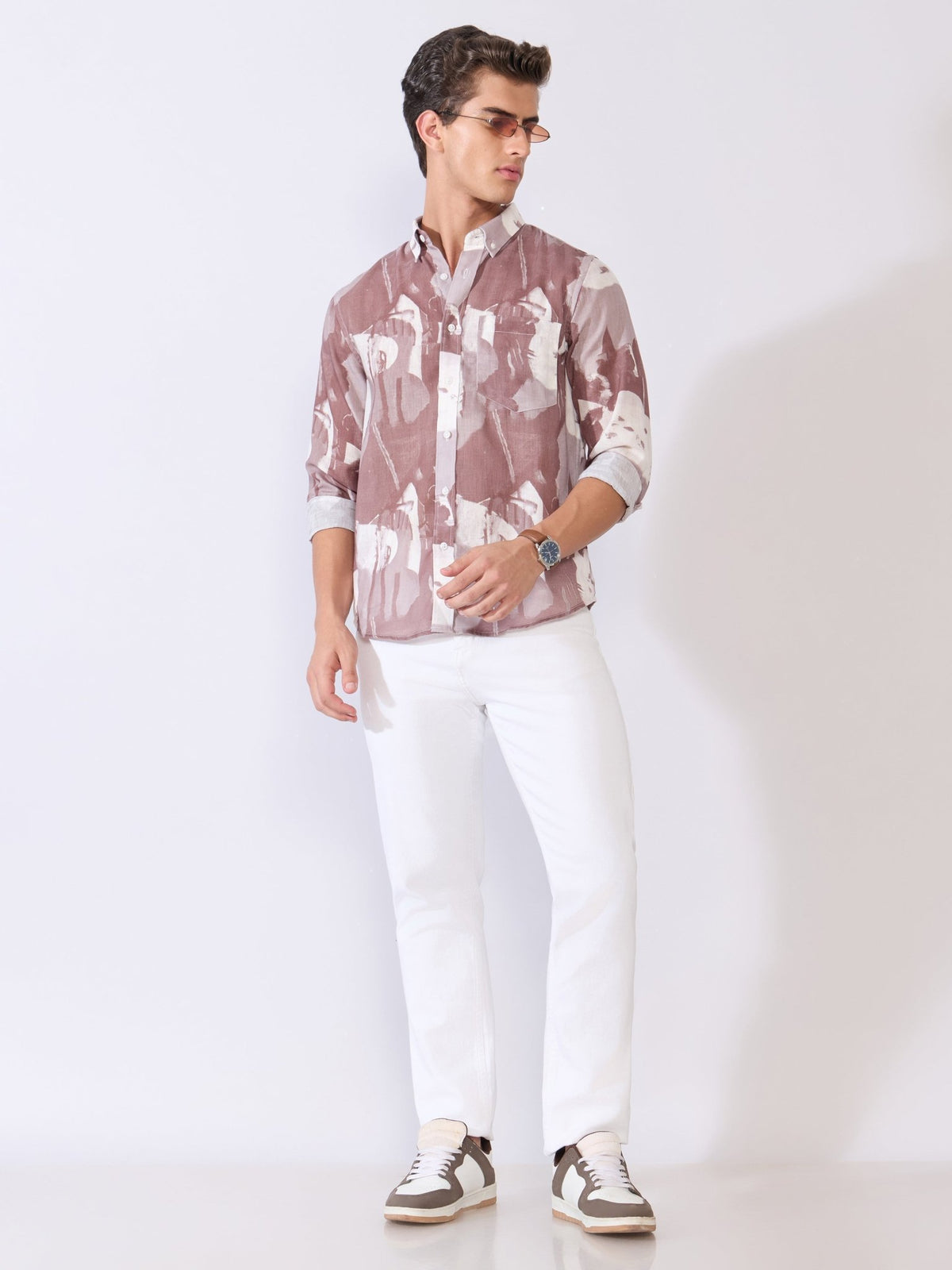 Mitaka - Relaxed Printed Shirt - Plum - Espanshe