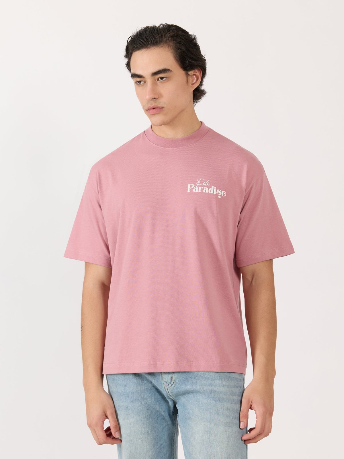 Sheldon - Palm Paradise Graphic Pastel Pink Loose Fit T-Shirt - Espanshe