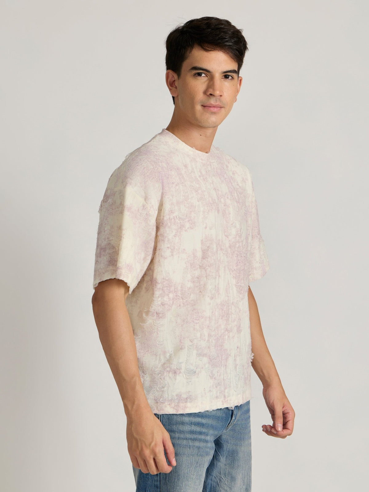 Galloway - Distressed Oversized T-Shirt - Pink - Espanshe