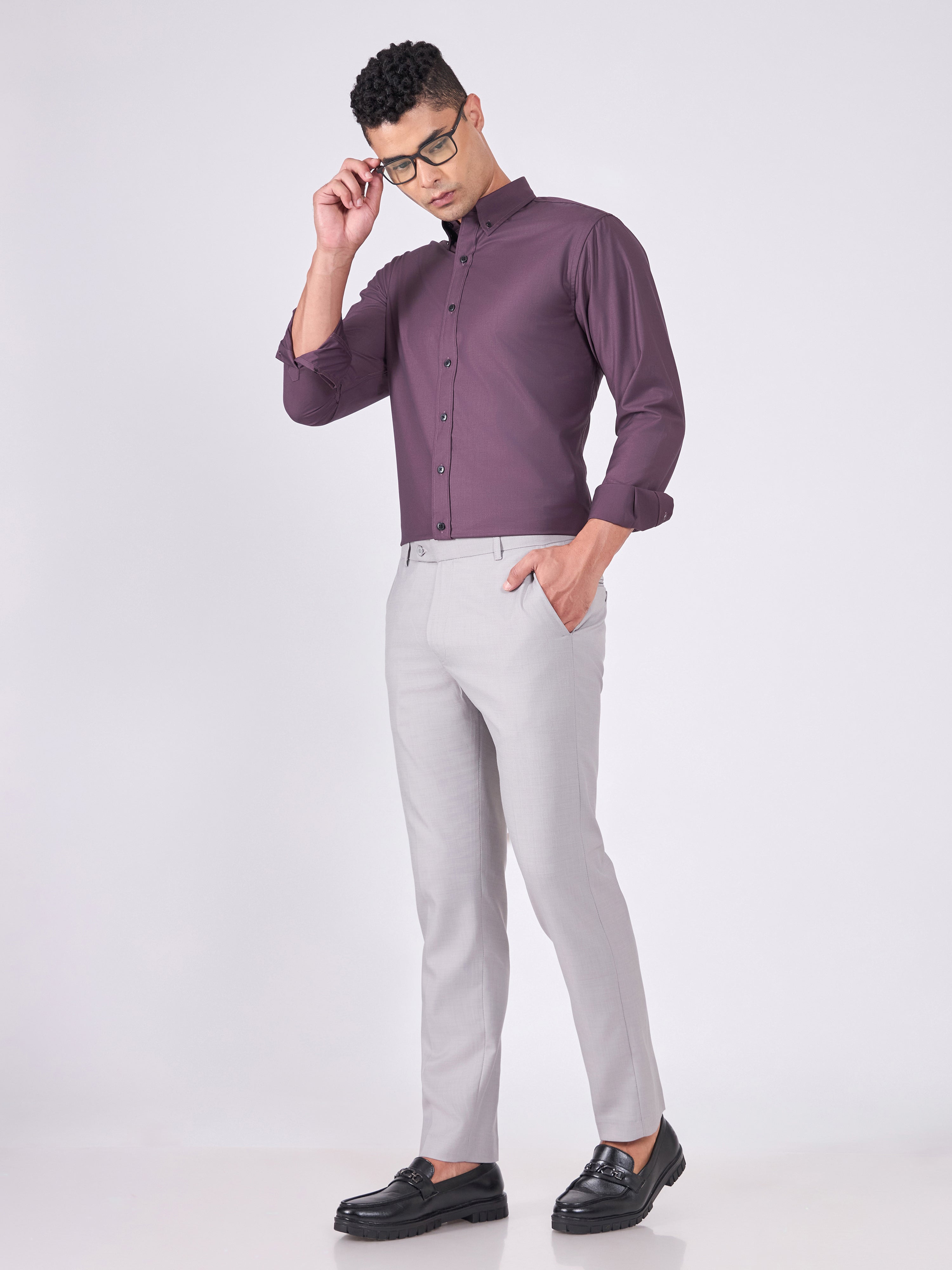 Man wearing Tencel Plain Shirt in Burgundy