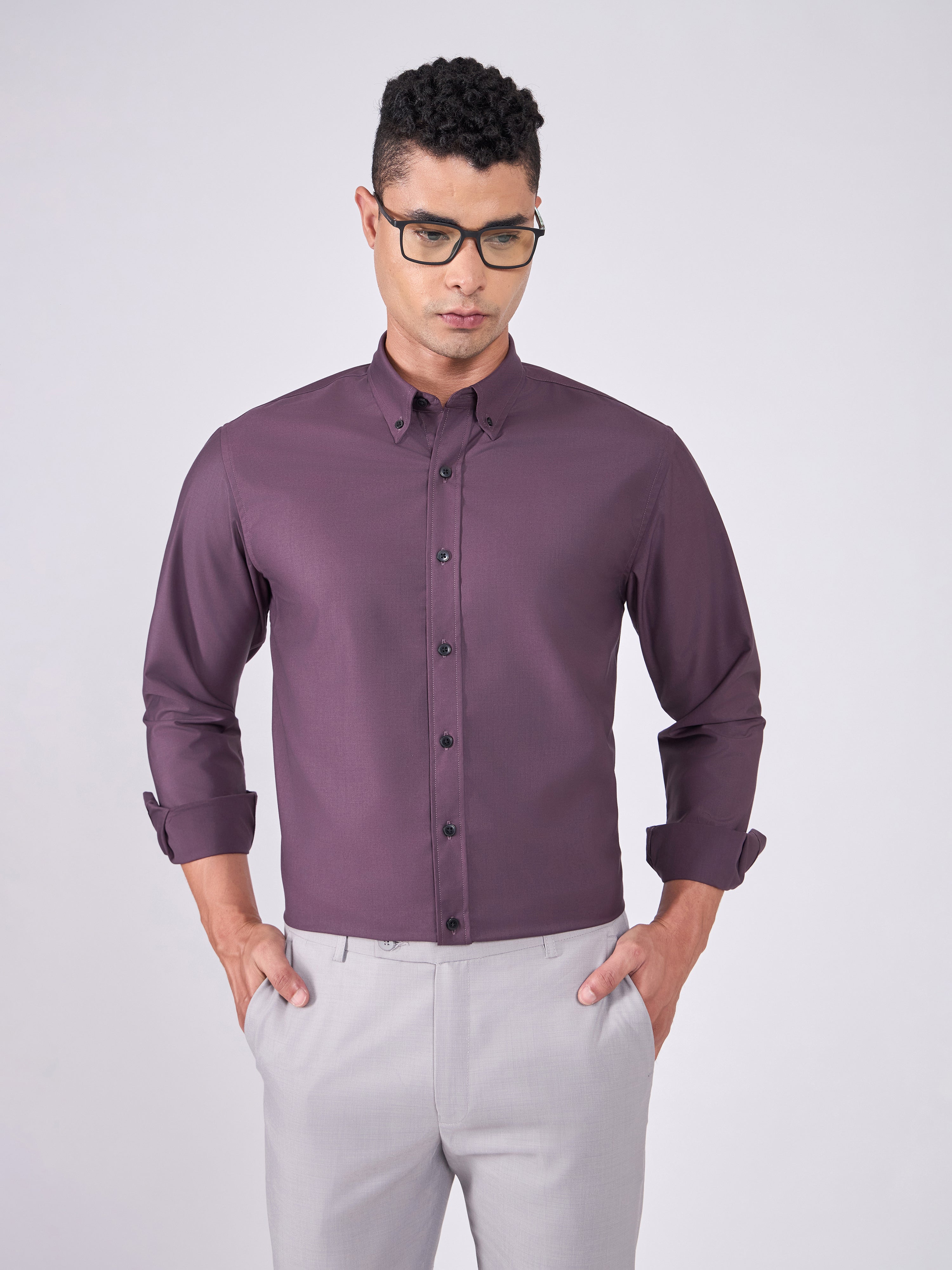 Man wearing Tencel Plain Shirt in Burgundy