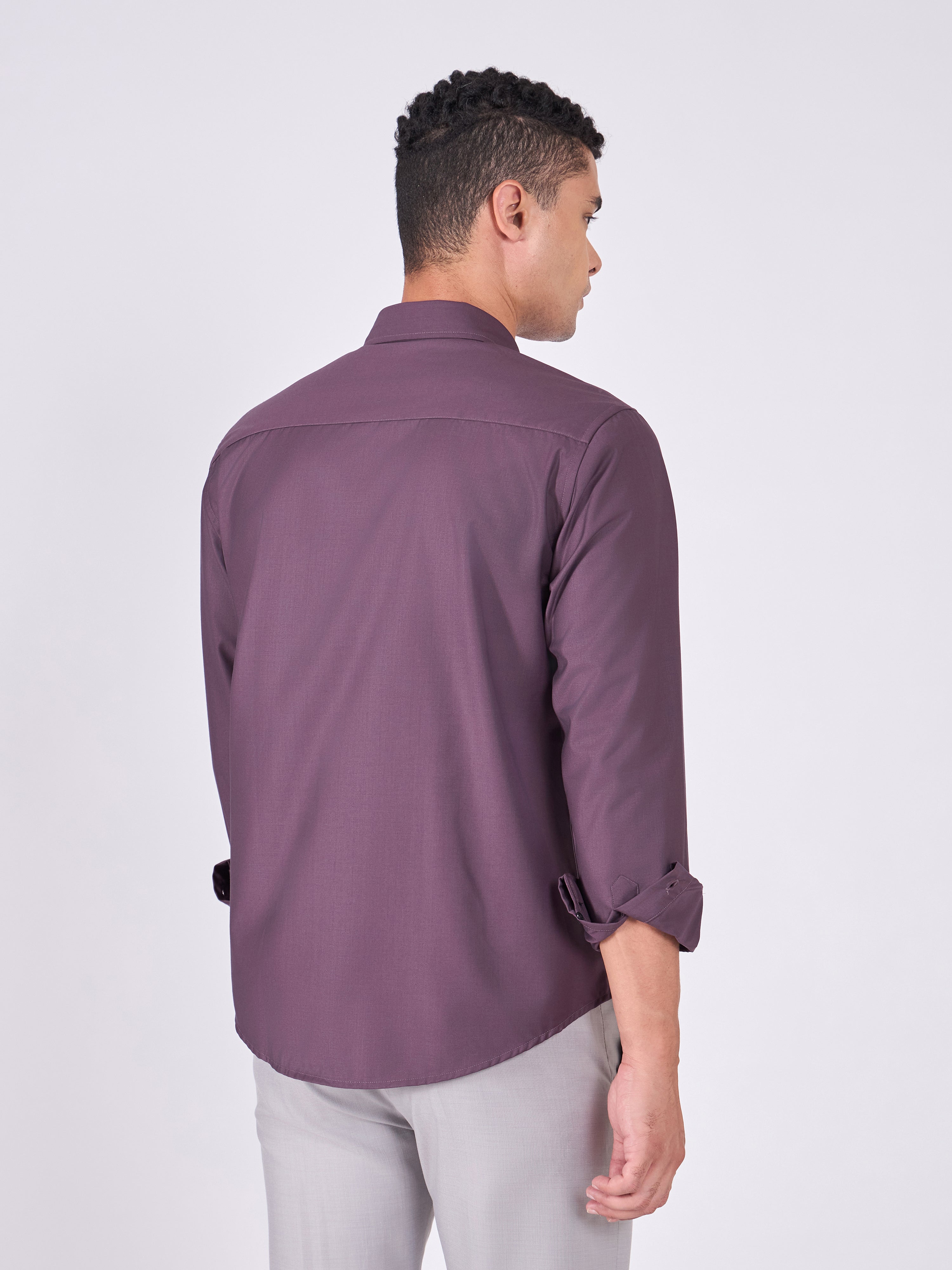 Man wearing Tencel Plain Shirt in Burgundy