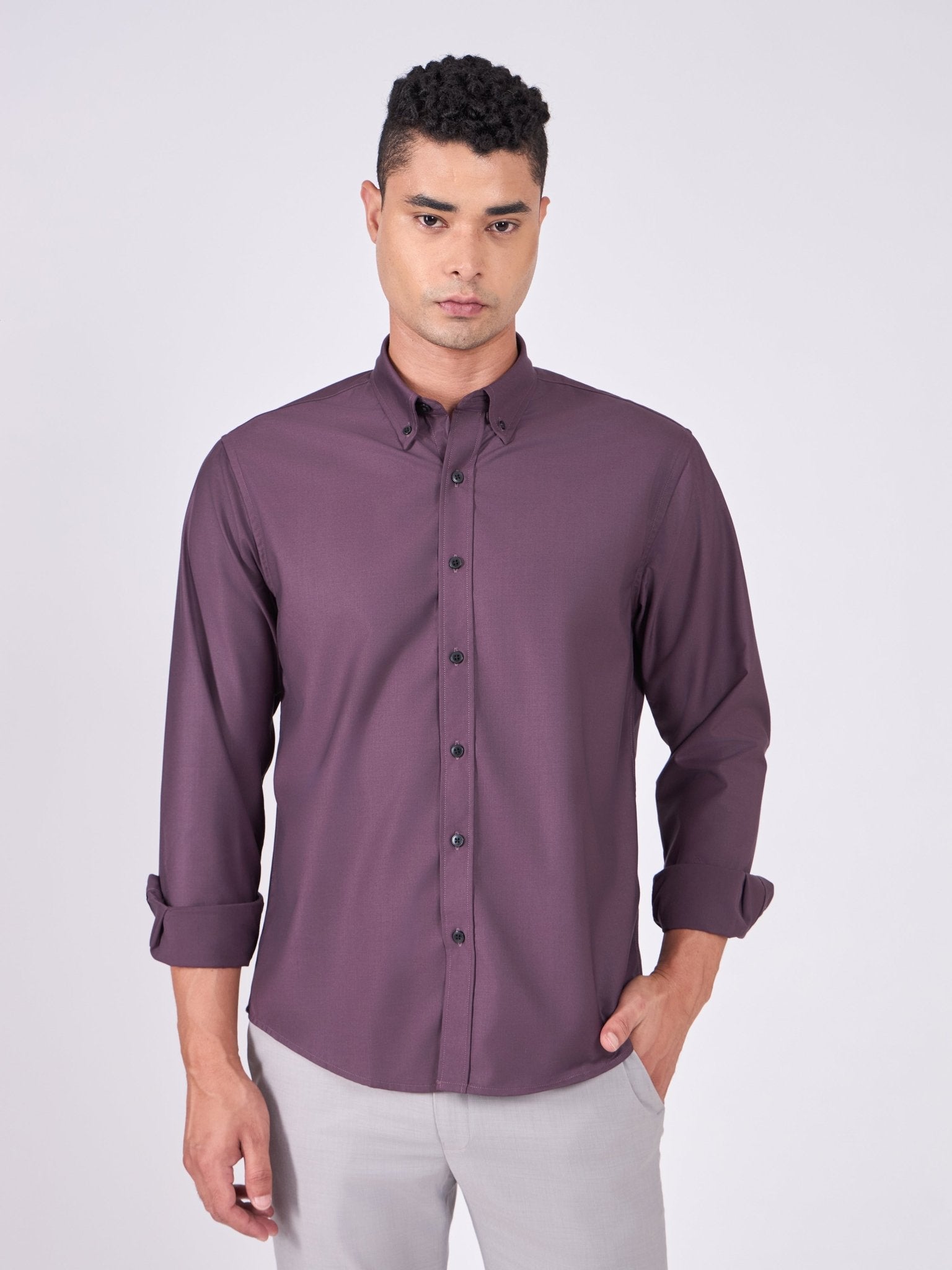 Orville - Tencel Plain Shirt - Burgundy - Espanshe