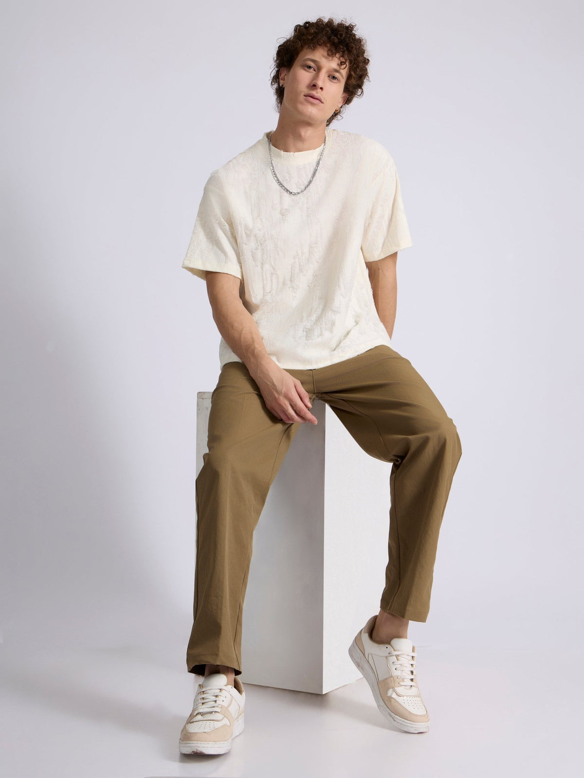 Wexley - Distressed T Shirt - Cream - Espanshe