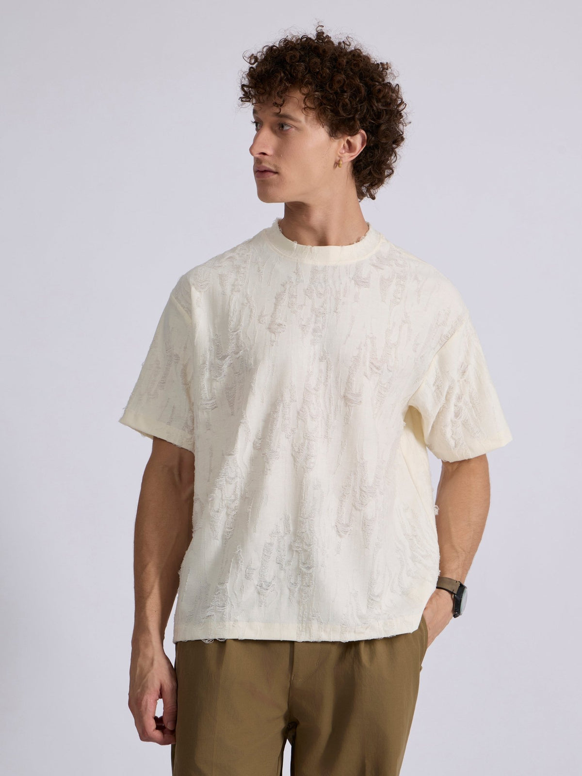 Wexley - Distressed T Shirt - Cream - Espanshe