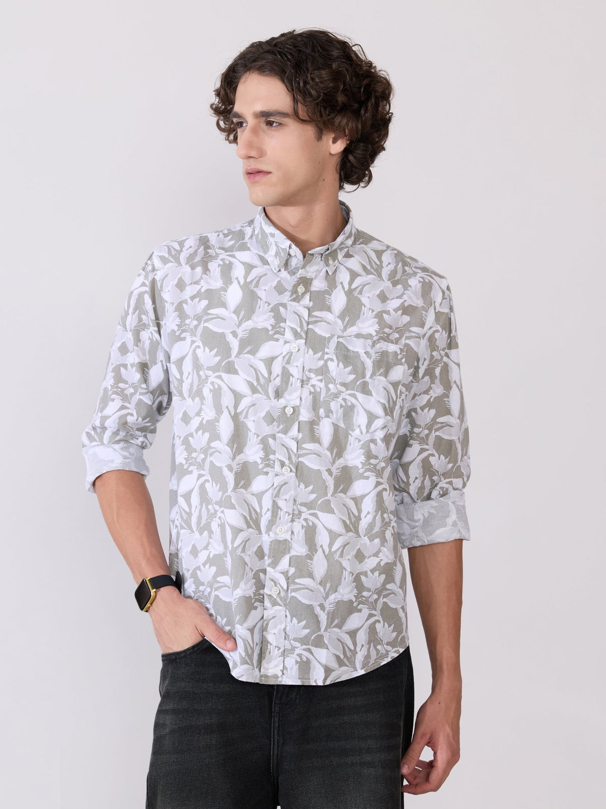 Nefilo - Oxford Printed Shirt - Olive - Espanshe
