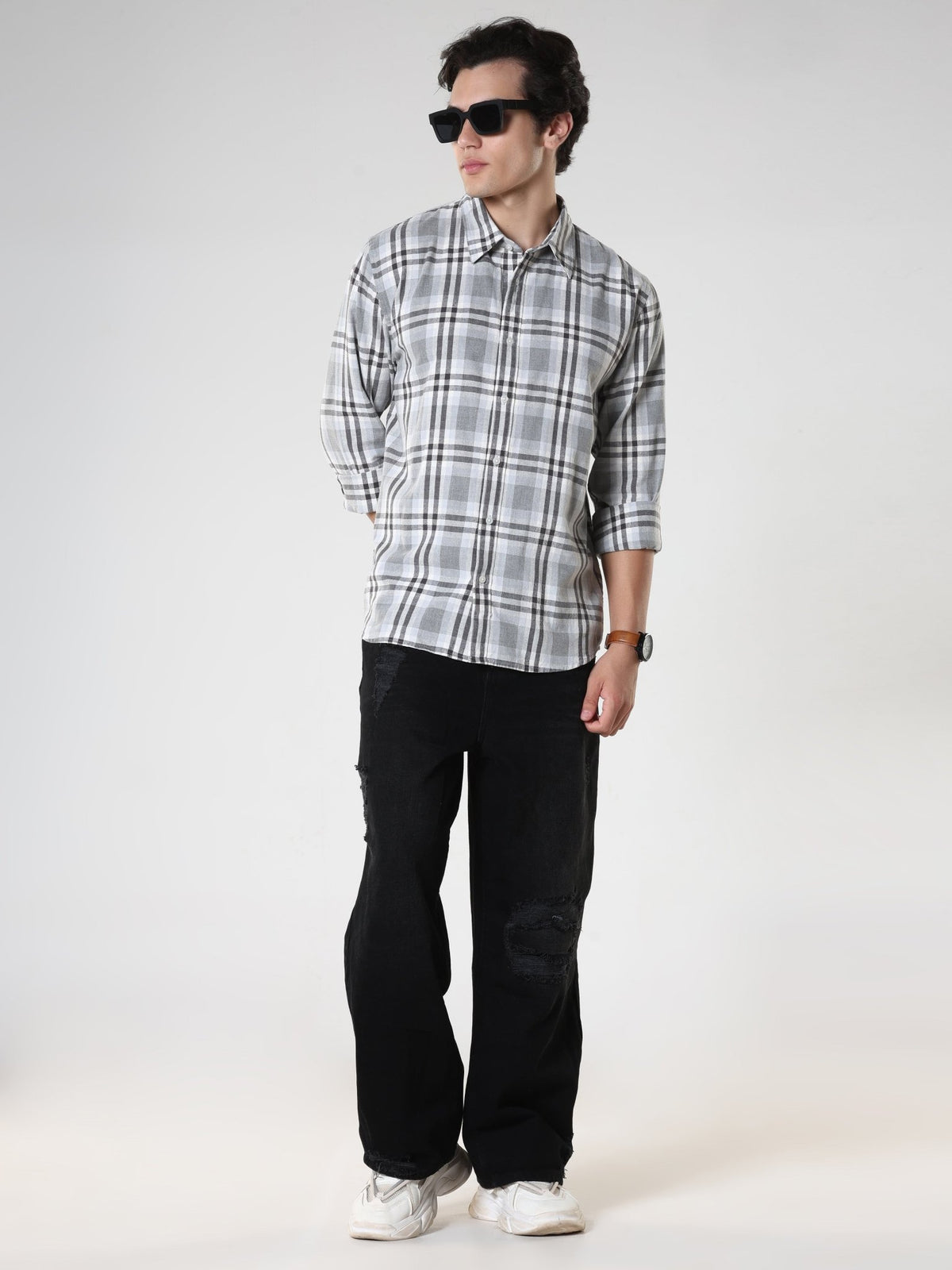 Amabel - Checkered Regular fit Shirt - Cement - Espanshe