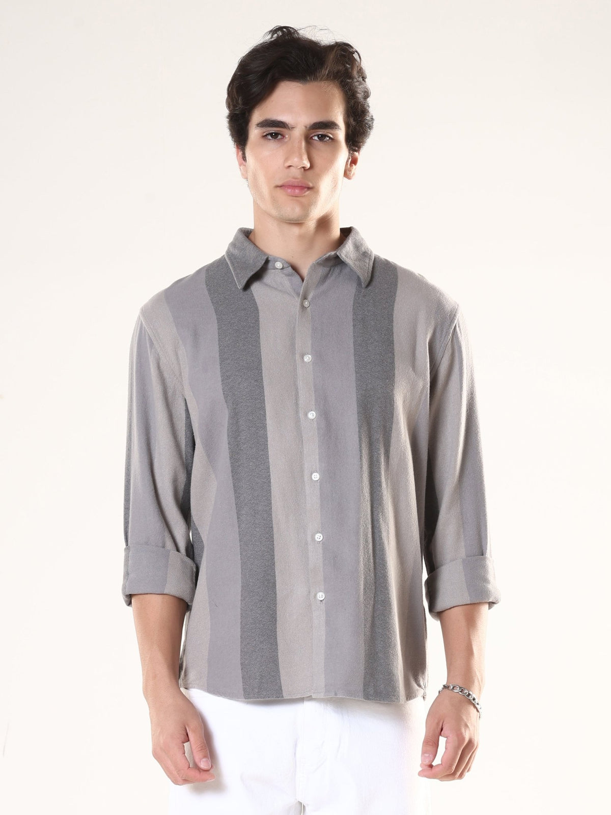Ambuel - Striped Regular Shirt - Grey - Espanshe