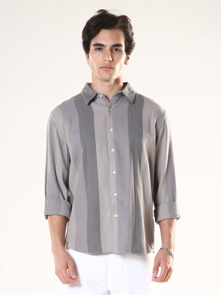 men's  grey stripped  shirt made from pure cotton.