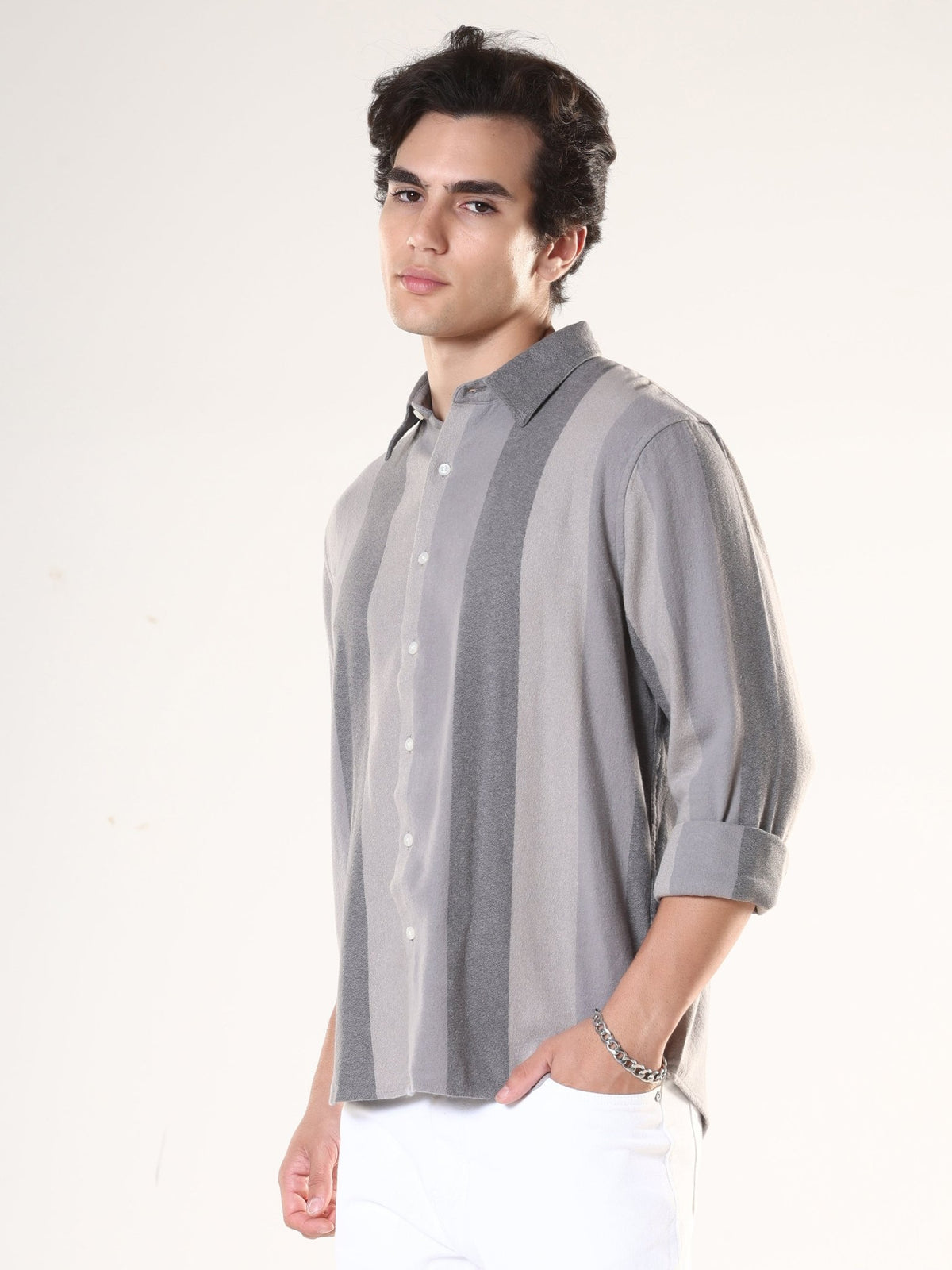 Ambuel - Striped Regular Shirt - Grey - Espanshe