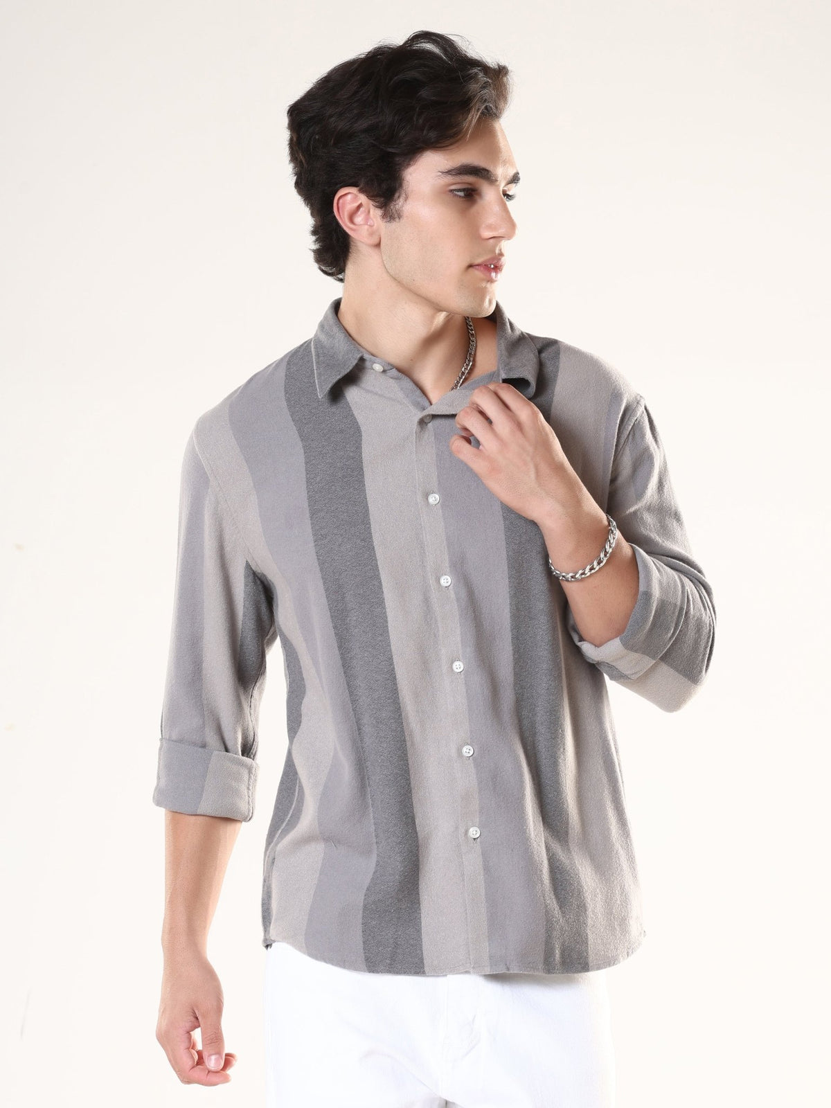 Ambuel - Striped Regular Shirt - Grey - Espanshe