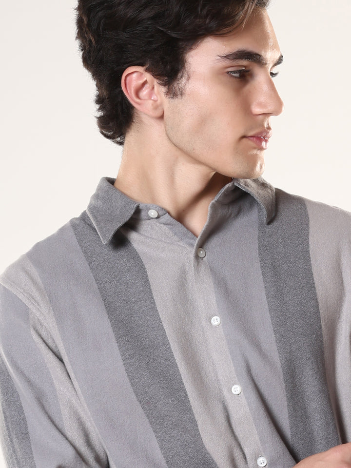 men's  grey stripped  shirt made from pure cotton.