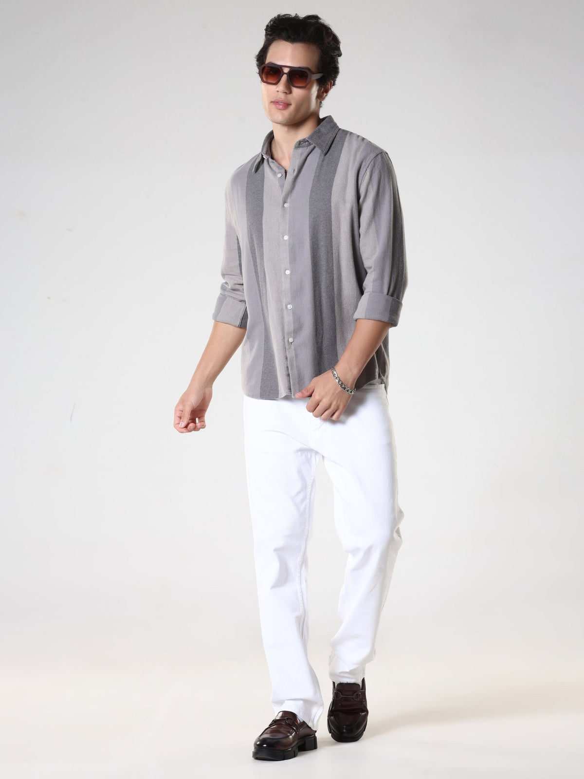 Ambuel - Striped Regular Shirt - Grey - Espanshe