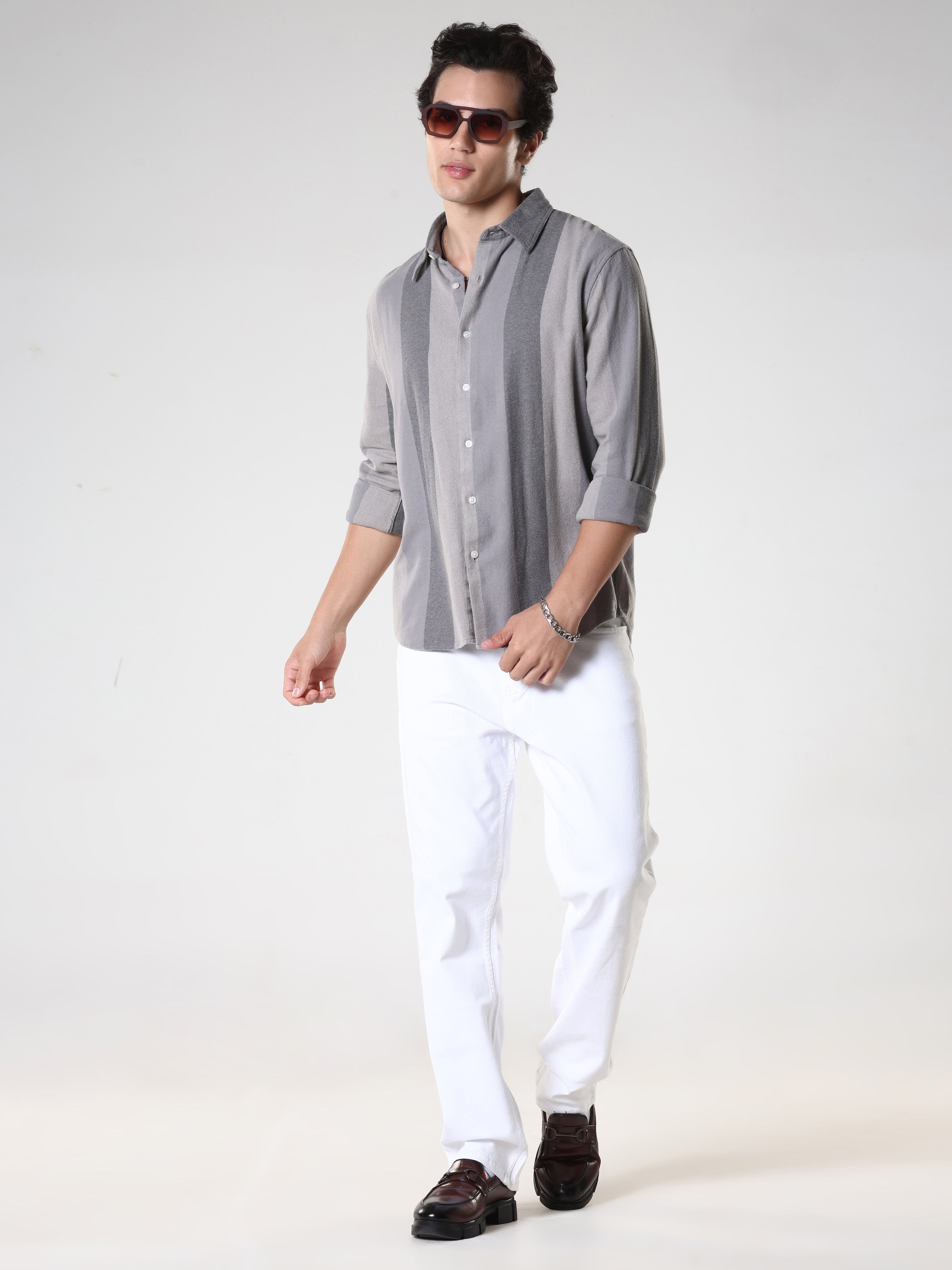 men's  grey stripped  shirt made from pure cotton.