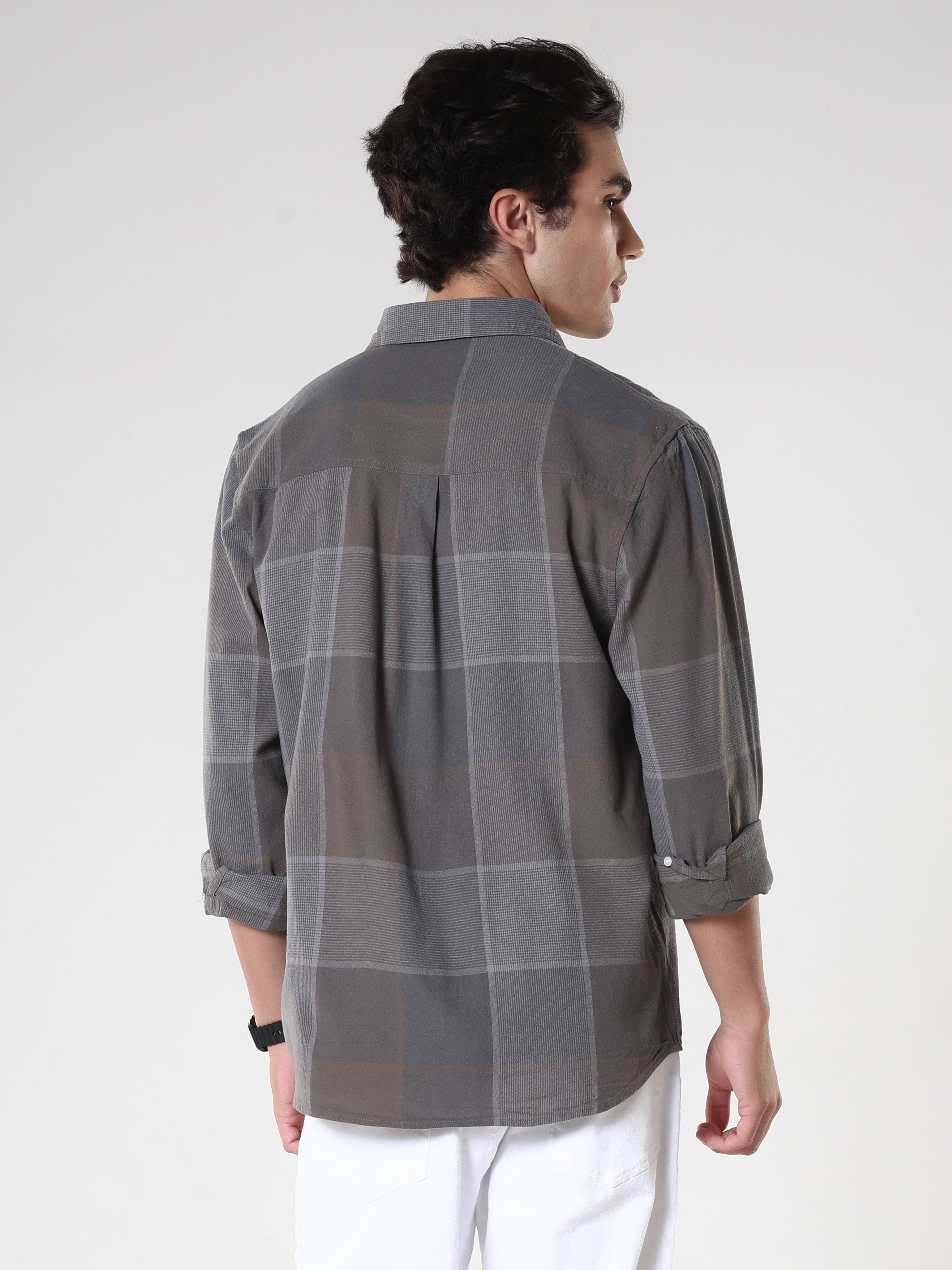 men's charcoal checkered  shirt made from pure cotton.