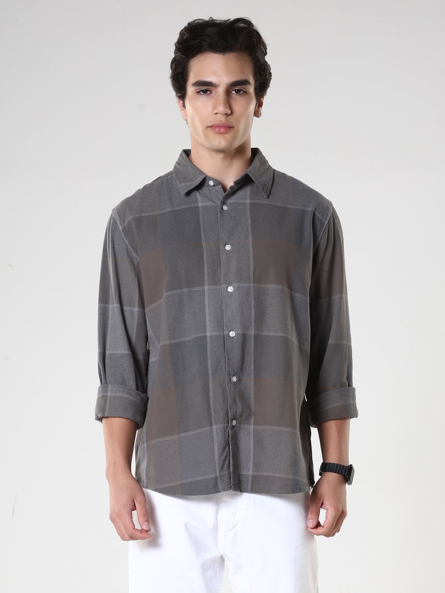 Axel - Checkered Regular Shirt - Charcoal - Espanshe