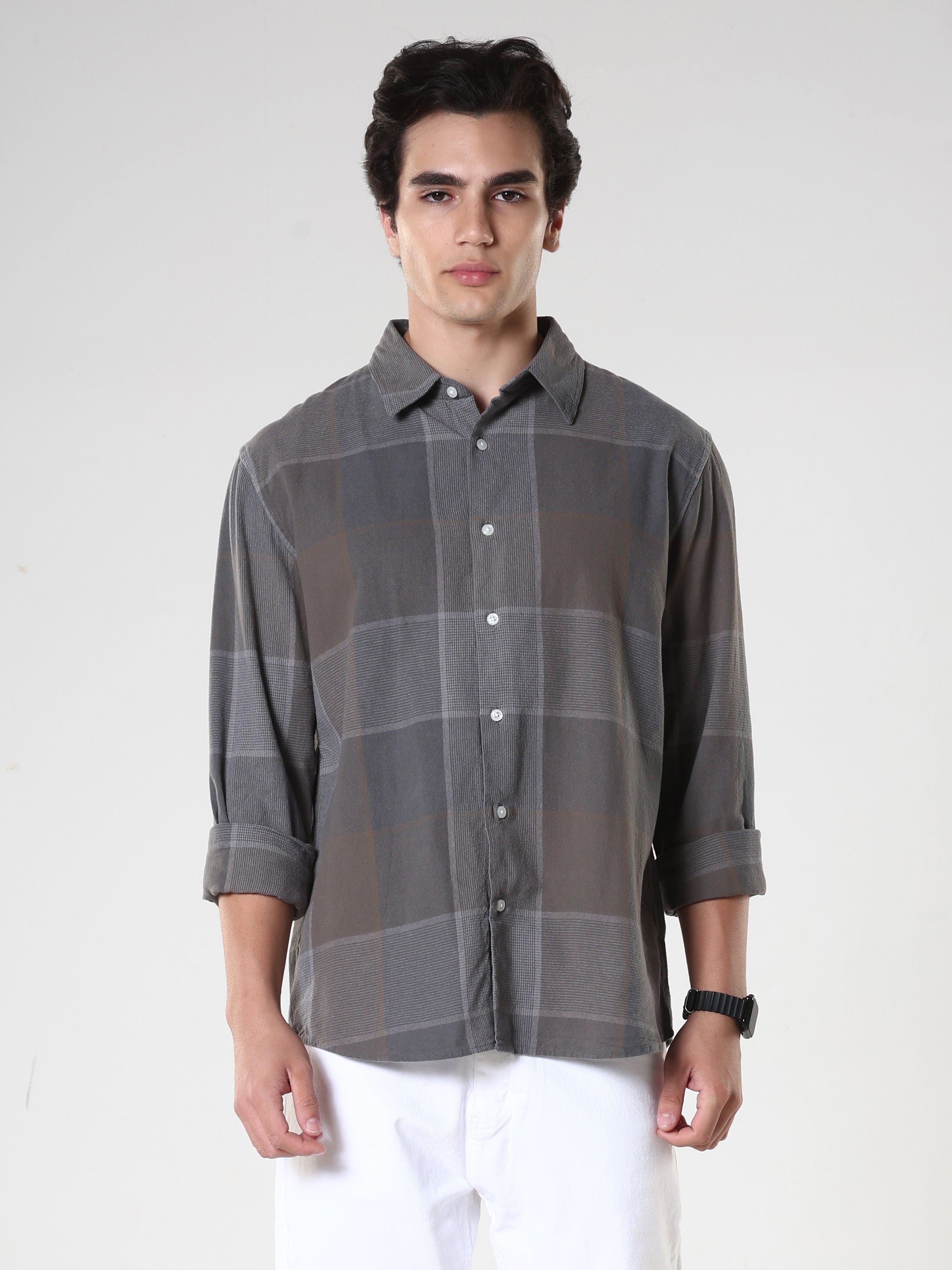 men's charcoal checkered  shirt made from pure cotton.