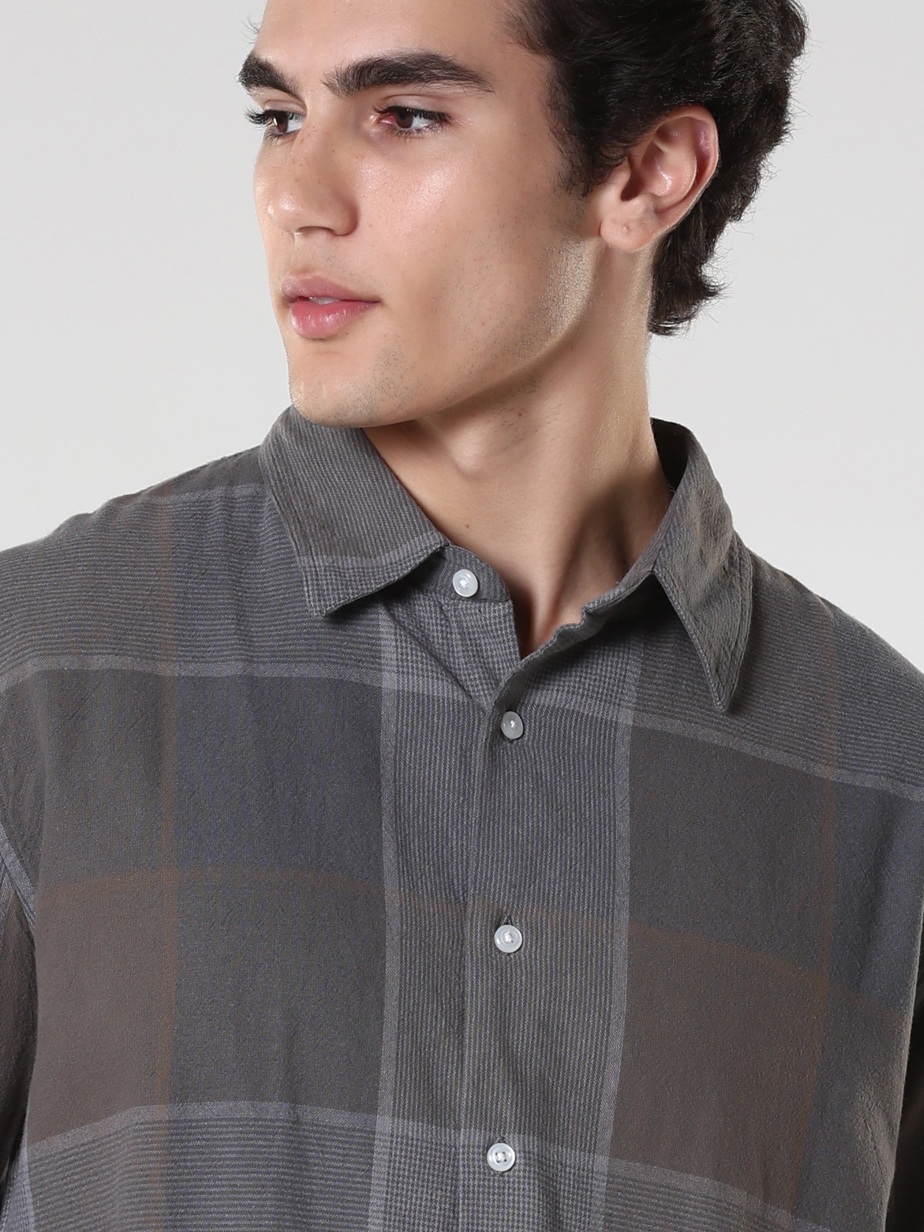 men's charcoal checkered  shirt made from pure cotton.