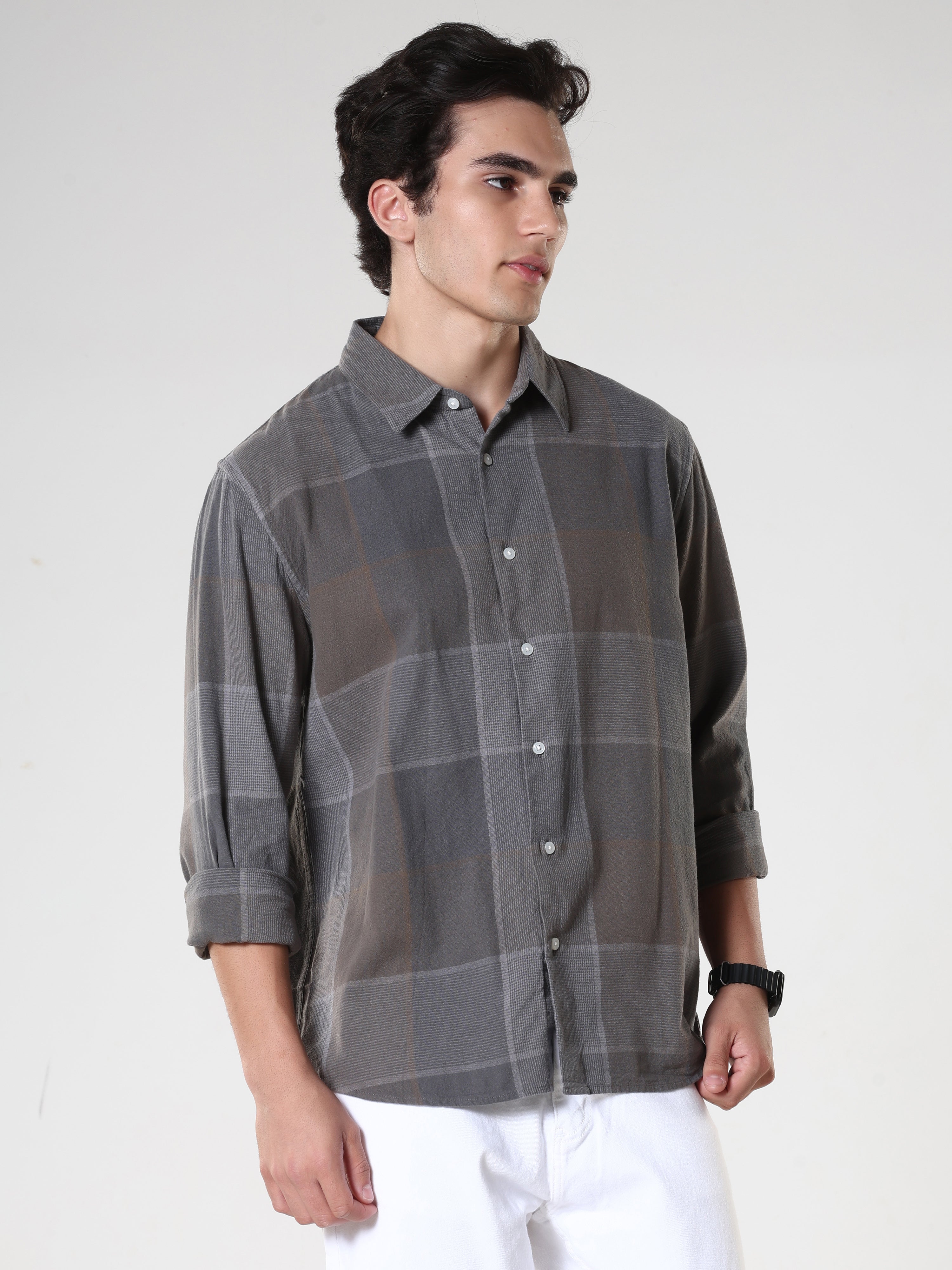 men's charcoal  checkered  shirt made from pure cotton.