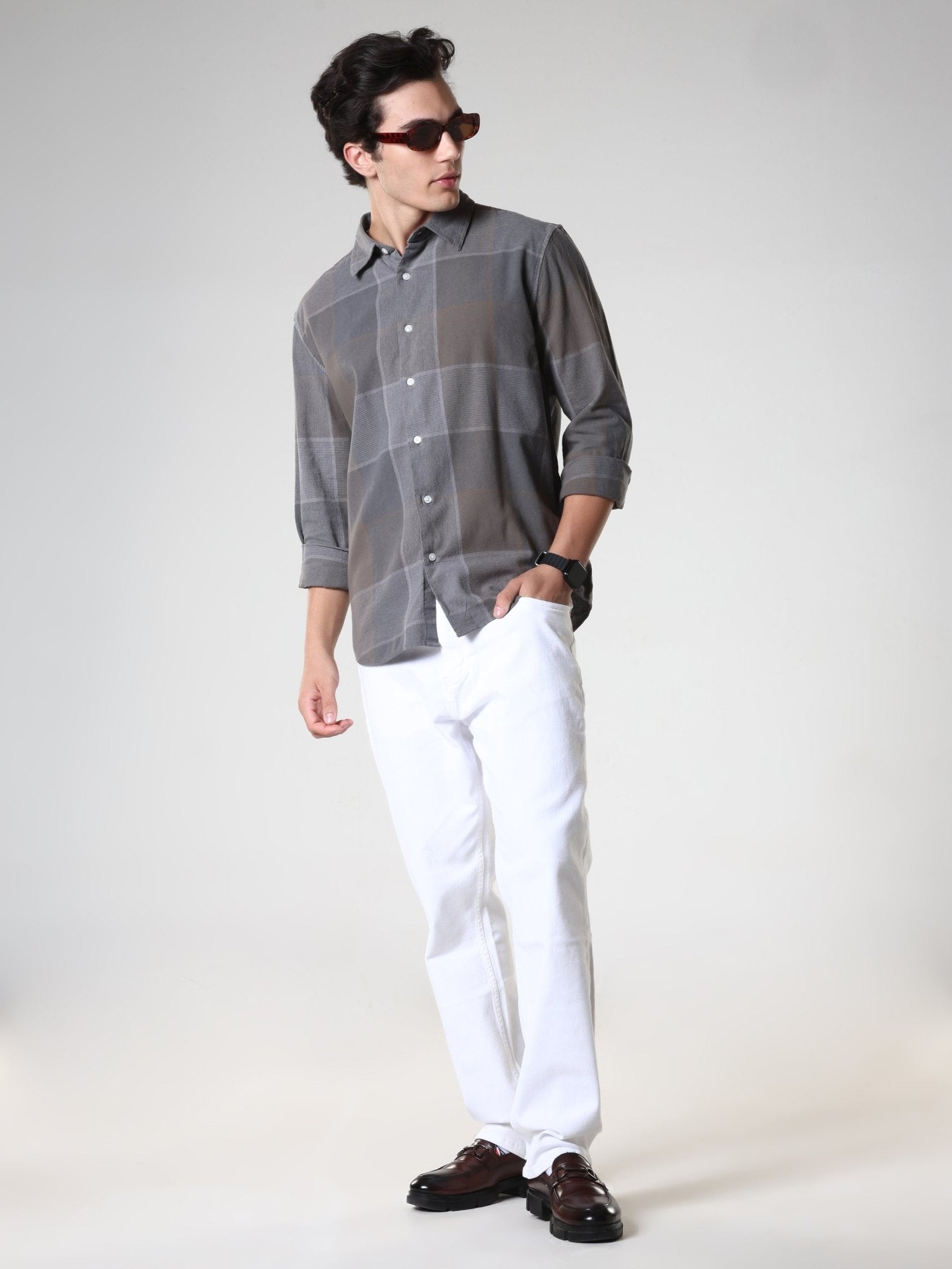 Axel - Checkered Regular Shirt - Charcoal - Espanshe