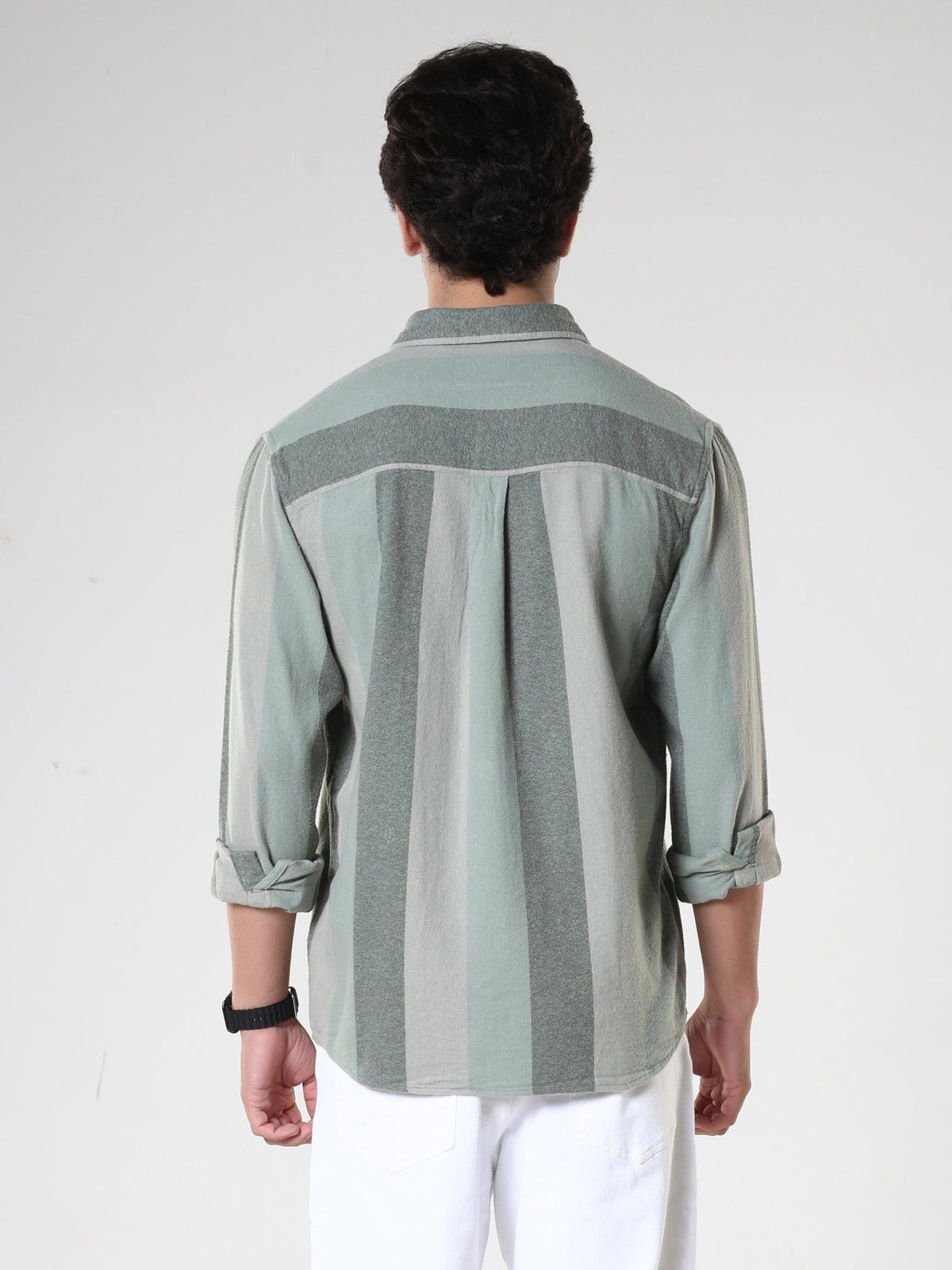 Ambuel - Striped Regular Shirt - Green - Espanshe