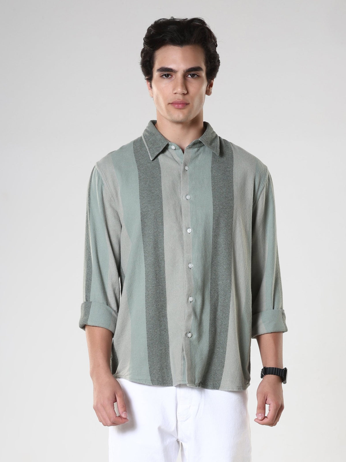 Ambuel - Striped Regular Shirt - Green - Espanshe